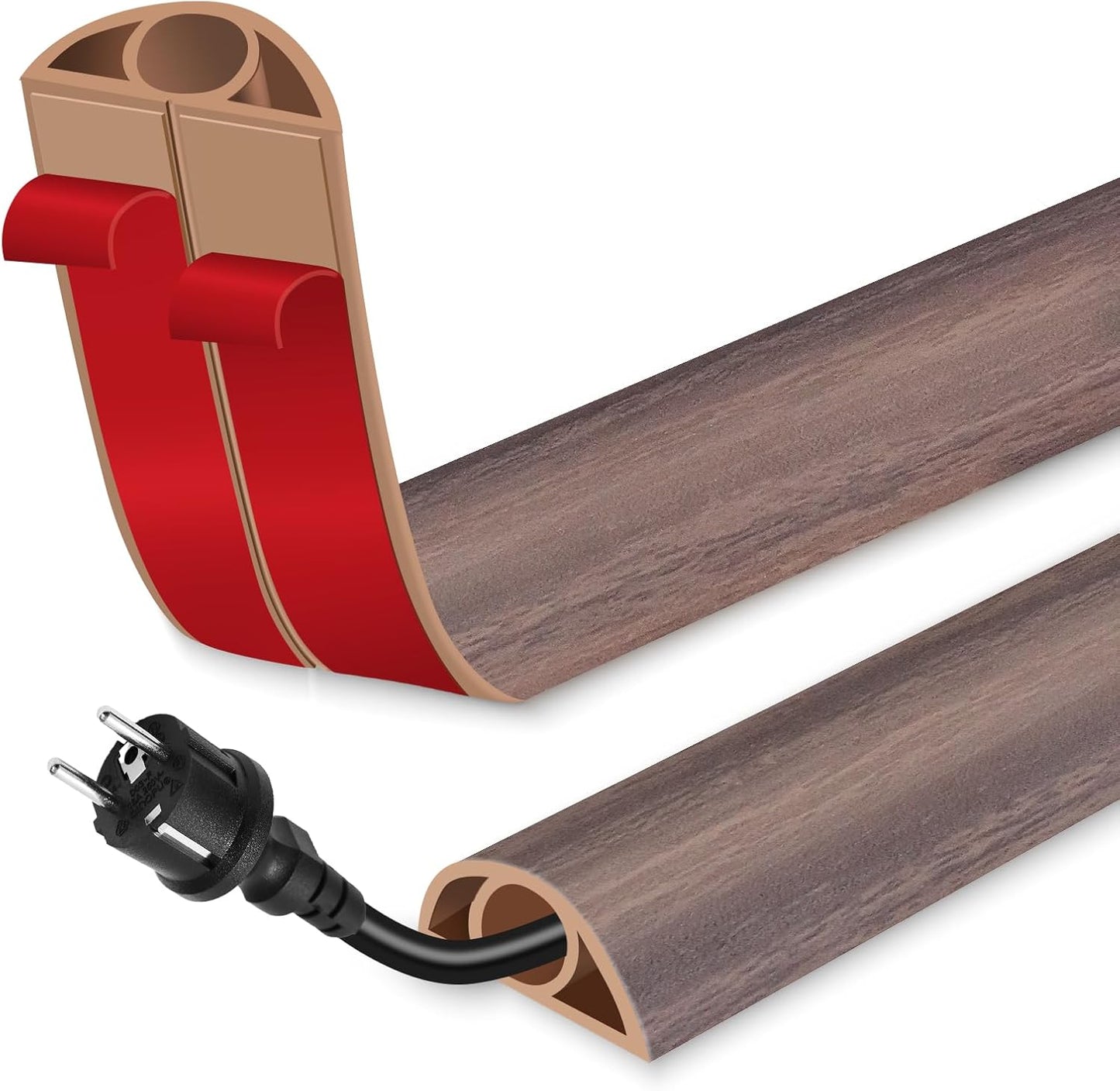 Floor Cord Cover for Wires on Floor Self Adhesive Cord Hider Floor Cable Management Wire Covers for Cords Protector Prevent Cable Trips Cord Cavity W 0.32" x H 0.32", Grayish Brown Wood, 10Ft