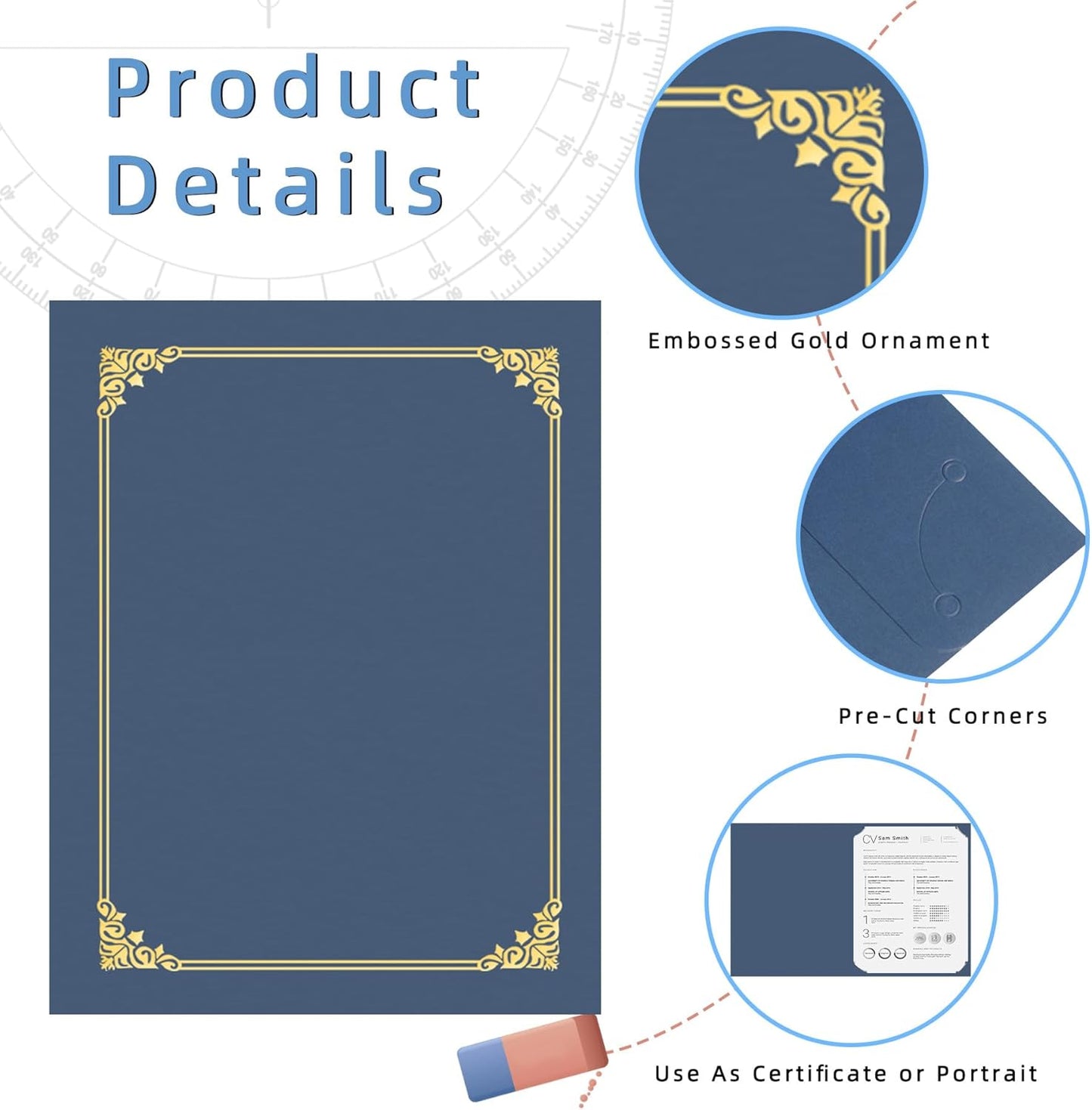 HAUTOCO 120 Pack Certificate Holders, Navy Blue Diploma Holders, Document Award Covers Certificate Folders with Gold Foil Border for 8.5x11 Letter Size
