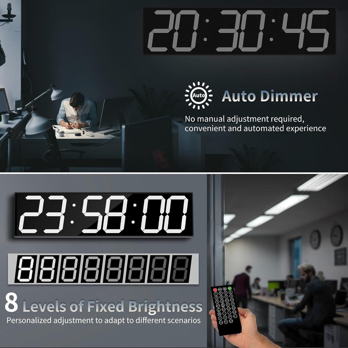 28.4'Large Digital Wall Clock,Automic Digital Clock with Alarm,Clendar and Termperature,Auto Time Sync with Easy Operation, Big Timer with Countdown and Countup (White)