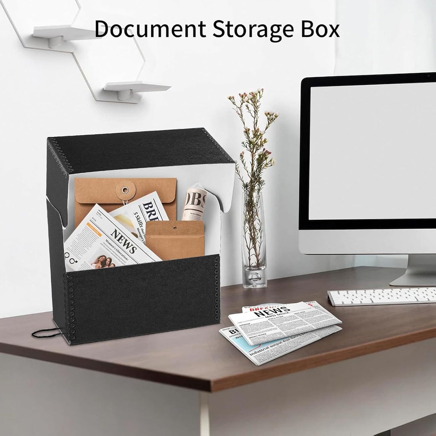Lineco Archival Document Storage Box with Metal Edge, Acid-Free Black Boxboard, Organize and Store Files, Prints, Photos, Legal-Sized Case 15.5" x 10.5" x 5" Wide
