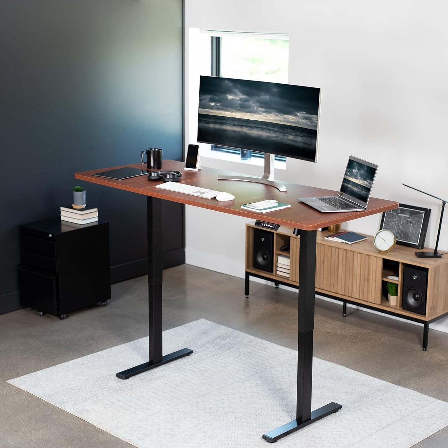 VIVO Electric 71 x 30 in Standing Desk, Memory Height Adjustment, 1B Series, Dark Walnut Top Black Frame, DESK-KIT-1B7D