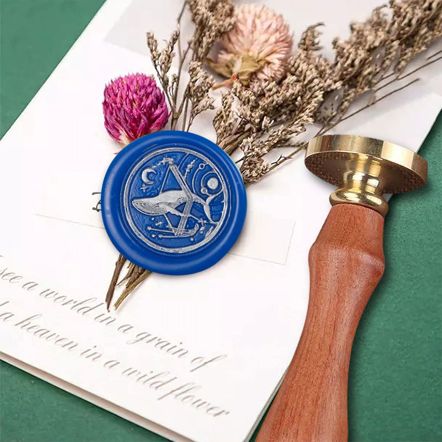 Wax Seal Stamp, ANBOSE Animal Sealing Wax Stamp with Removable Brass Head Wooden Handle, Moon Star Whale Wax Sealing Stamp for Envelope Sealing Wax