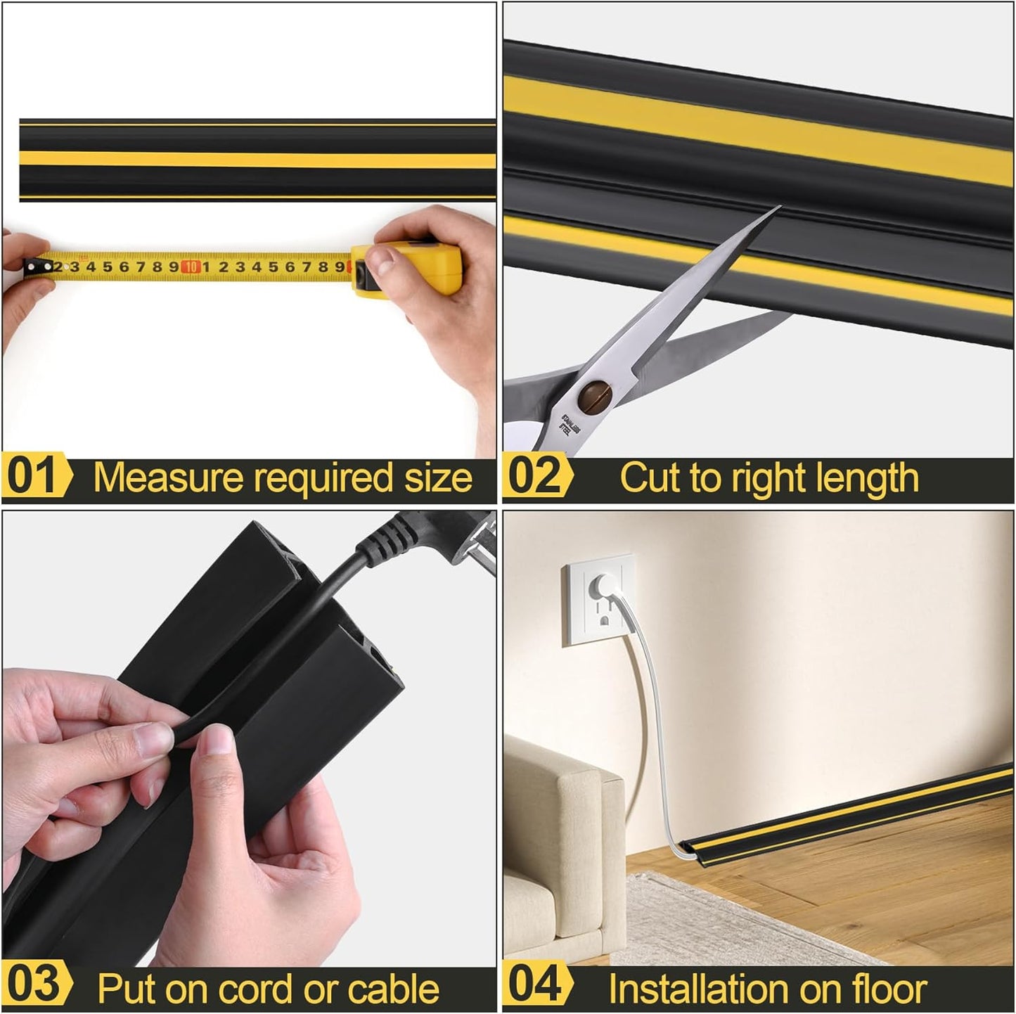 MYFAMIREA 20FT Floor Cord Cover Heavy Duty Cable Cover Protector 3 Channels Extension PVC Floor Wire Cover Outdoor Cord Hider Management Cord Cover for Wire on Floor Home Office Outdoor (2PCS 10FT)