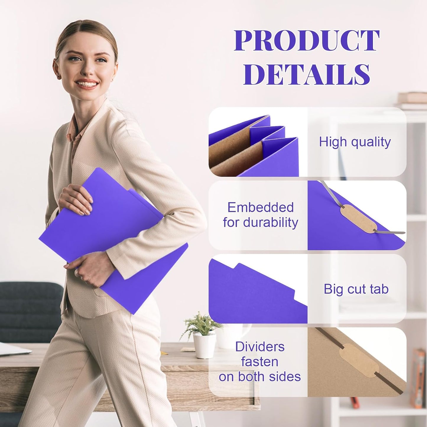 36 Pcs Classification Folders Letter Size, 2 Pocket Dividers Pressboard File Folder with Fasteners, Expanding File Organizer Bulk for Teachers, Clergy, Office, Church, Christmas (Purple)