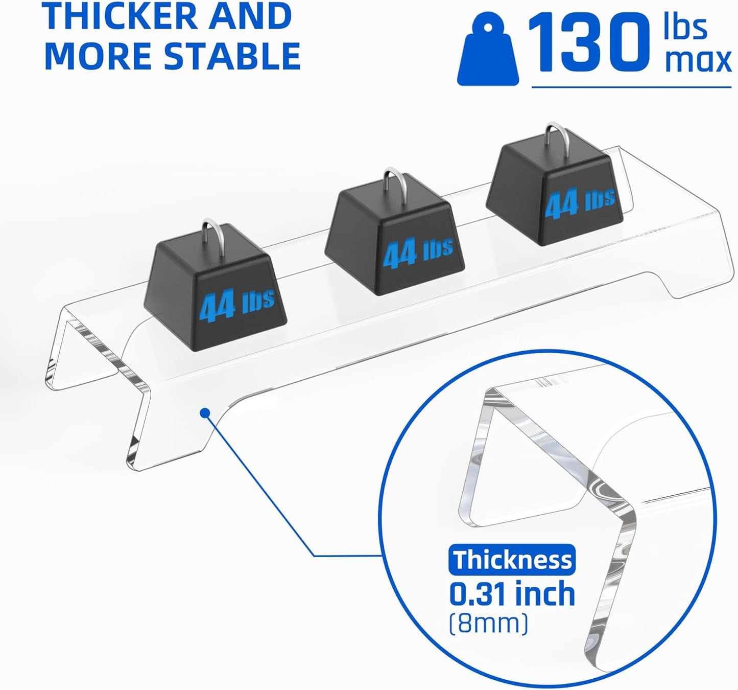 Clear Acrylic Dual Monitor Stand Riser,LED Light 31.5 Inch Computer Monitor Stand for 2 Monitors,Office Desktop Organizer for Laptop,PC,Computer,Printer