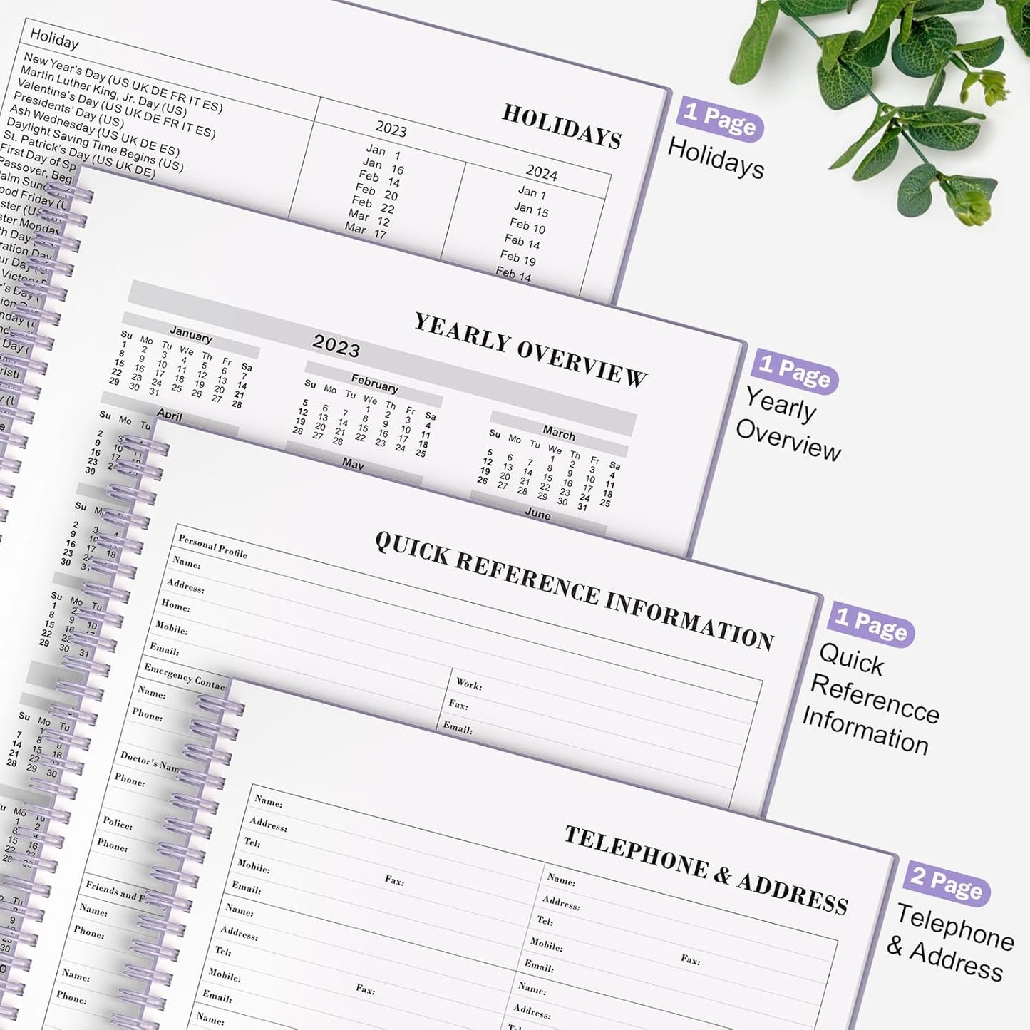 Planner Undated, Asten Daily Planner Agenda with To Do List, Hourly Planner for Women and Men, Spiral Appointment Book Planner Notebook with Elastic Closure, Day Planner for ADHD 8.5" x 11" (Purple)