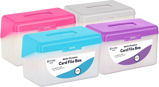 Emraw Index Card Holder 3 x 5 Index Card Case Holds up to 250 Cards Ideal for Filing Notes, Addresses & Recipes, Grey, Pink, Purple, Blue – (Pack of 4)