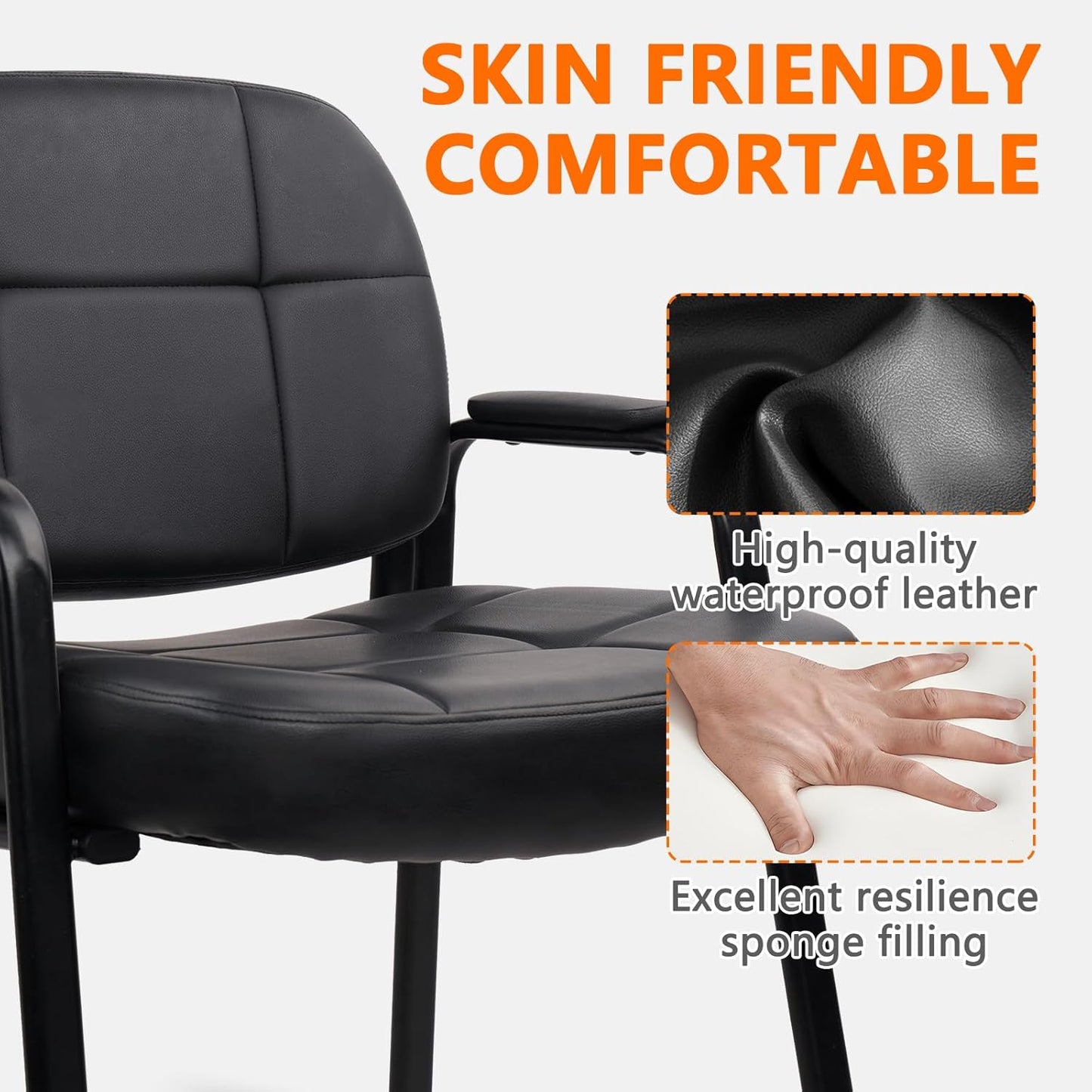 CLATINA Big & Tall 500 lbs Waiting Room Guest Chair, Leather Office Reception Chair No Wheels with Padded Arms for Elderly Home Desk Conference Room Lobby Side Salon Clinic, Black(2 Pack)