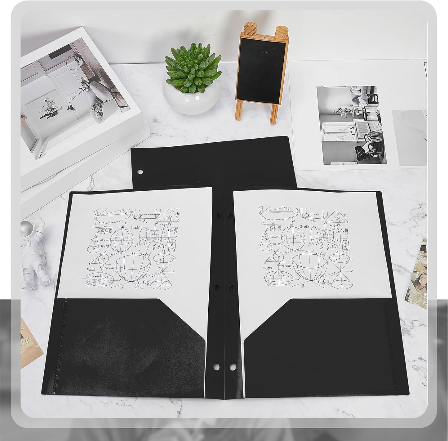 Yeaqee 100 Pcs Plastic Folders with Pockets Bulk 3 Hole Punched 2 Pocket File Folders for 3 Ring Binder Divider Folder for Notebooks, Durable Poly for Office Home (Black)