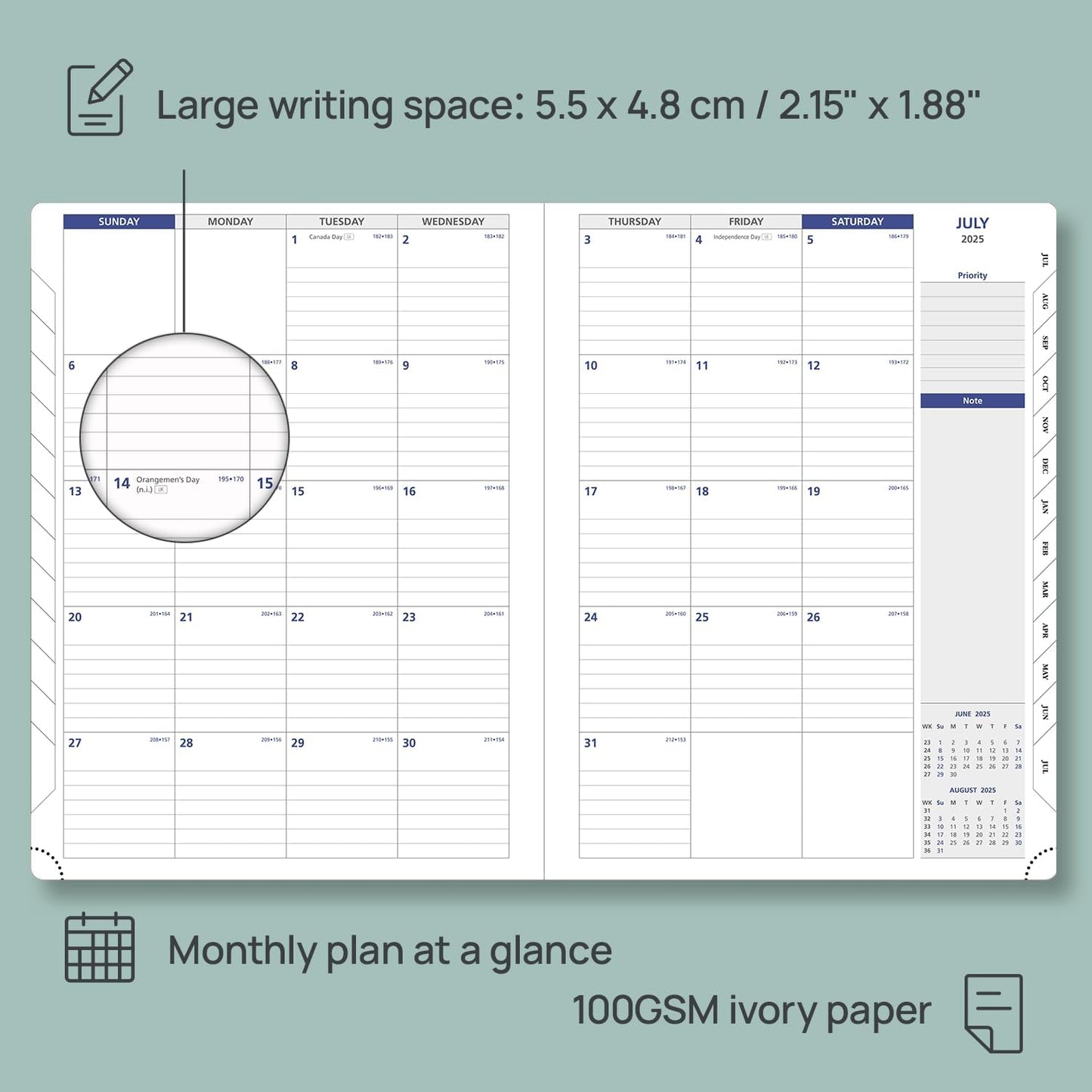 POPRUN Monthly Planner 2025-2026, 8.5'' x 11.25'', 13-Monthly Calendar (July 2025-July 2026) 15-Minute Hourly Appointment Book with Stair Tabs, Soft Cover, 100GSM Paper - Forest Green