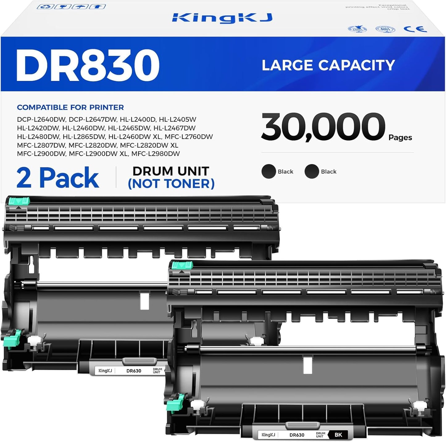 DR830 Drum Unit (Not Toner) 2-Pack Replacement for Brother DR-830 Imaging Drum Compatible for HL-L2460DW HL-L2405W HL-L2480DW MFC-L2820DW DCP-L2640DW MFC-L2900DW HL-L2400D HL-L2460DW XL Laser Printer