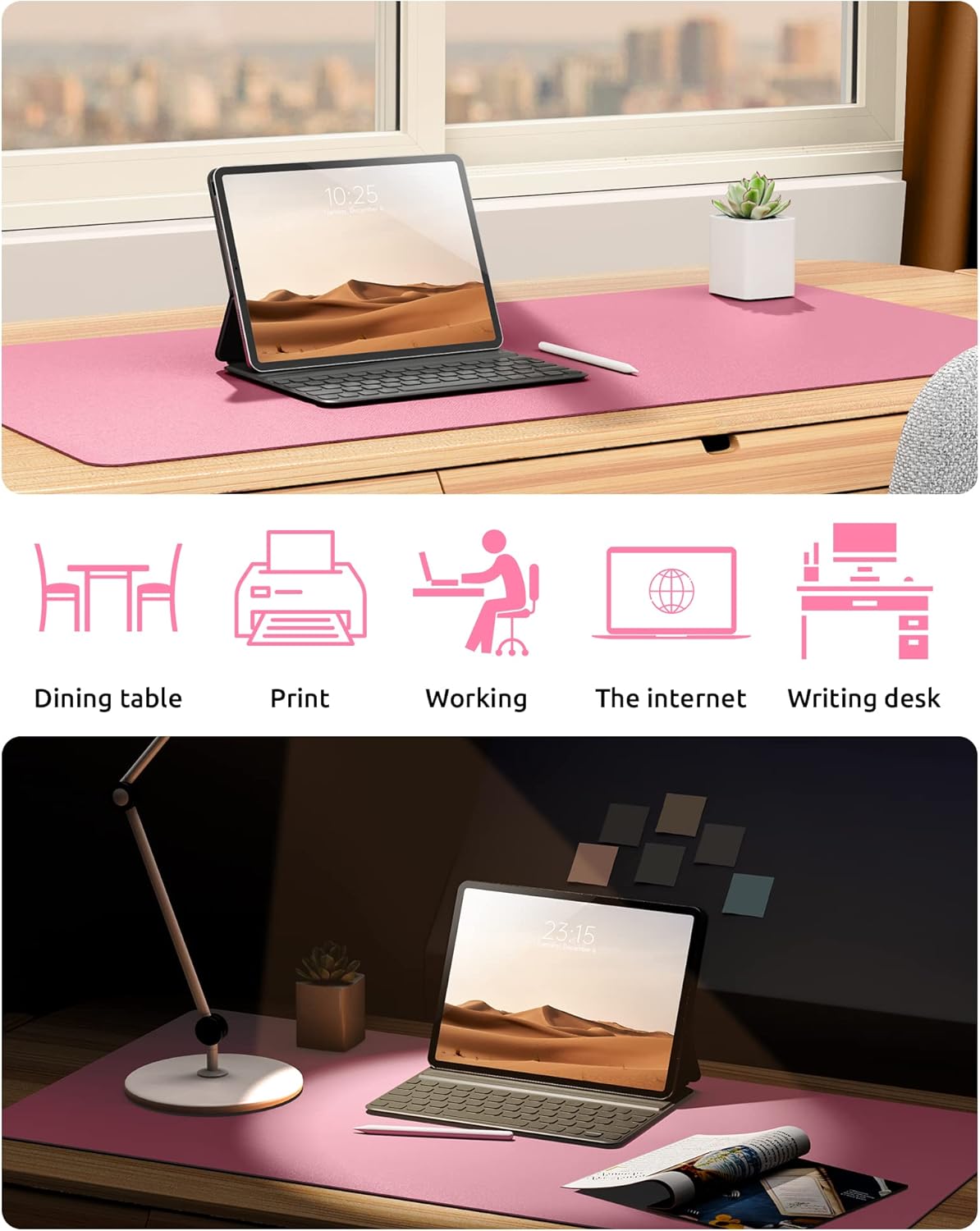 YSAGi Leather Desk Protector, Office Mat, Large Mouse Mat, Non-Slip PU Leather Blotter, Laptop Desk, Waterproof Writing Pad for Office and Home (Pink, 31.5" x 15.8")