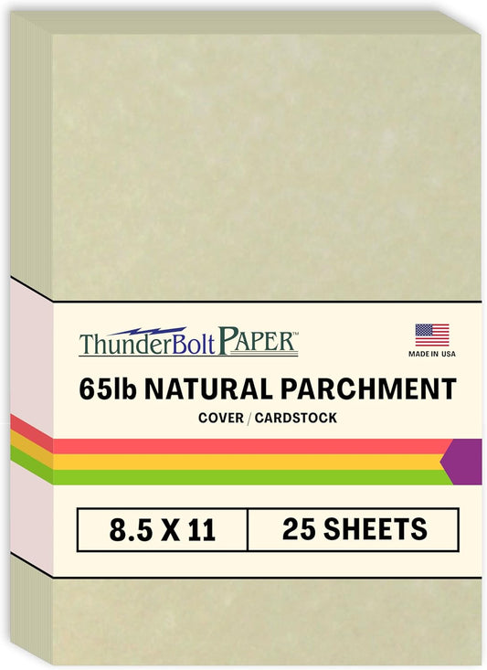 25 Natural Parchment 65lb Cover Paper Sheets 8.5X11 Inches Cardstock Weight Colored Sheets 8.5" X 11" (8.5X11 Inches) Standard Letter|Flyer Size - Printable Old Parchment Semblance