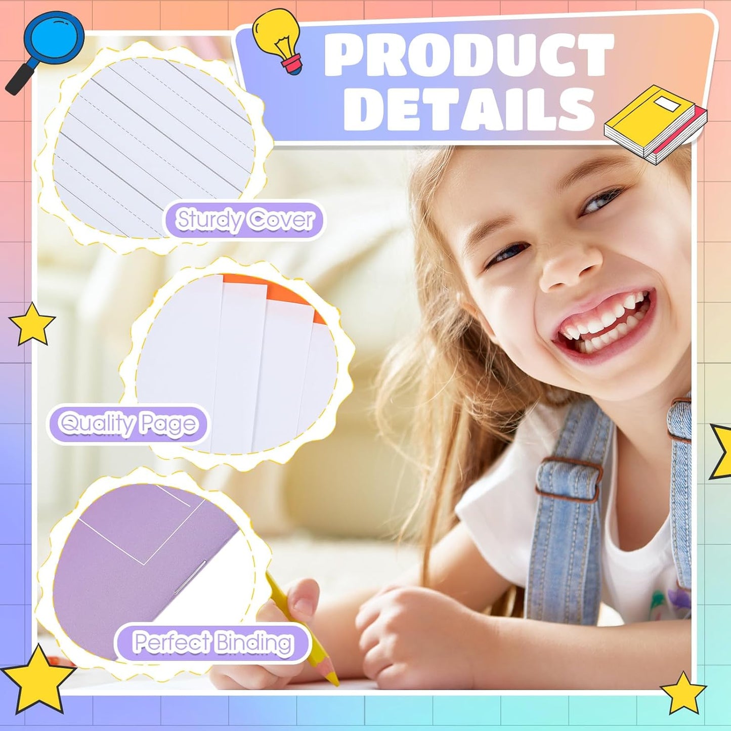 Henoyso 12 Pcs Primary Composition Notebook K-2 9 3/4 x 7 1/2 Inch Primary Journal, Back to School Supplies, Bulk Blank Writing Book for Kid to Write Draw Journal 60 Page Notebooks (Color Gradient)