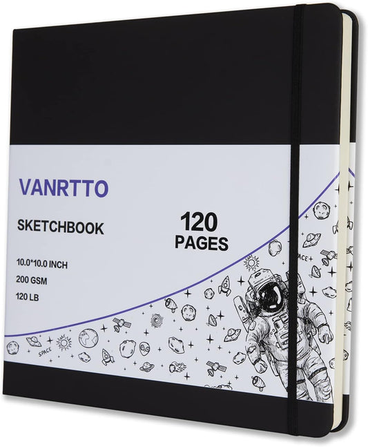 Hardcover Square Sketch Book, 120lb/200GSM Sketchbook Thick Drawing Paper for Marker Watercolor Pencil Mixed Media, Premium Drawing Notebook, Art Journal, 60 Sheets/120 Pages 10x10 Inch Sketch Pad