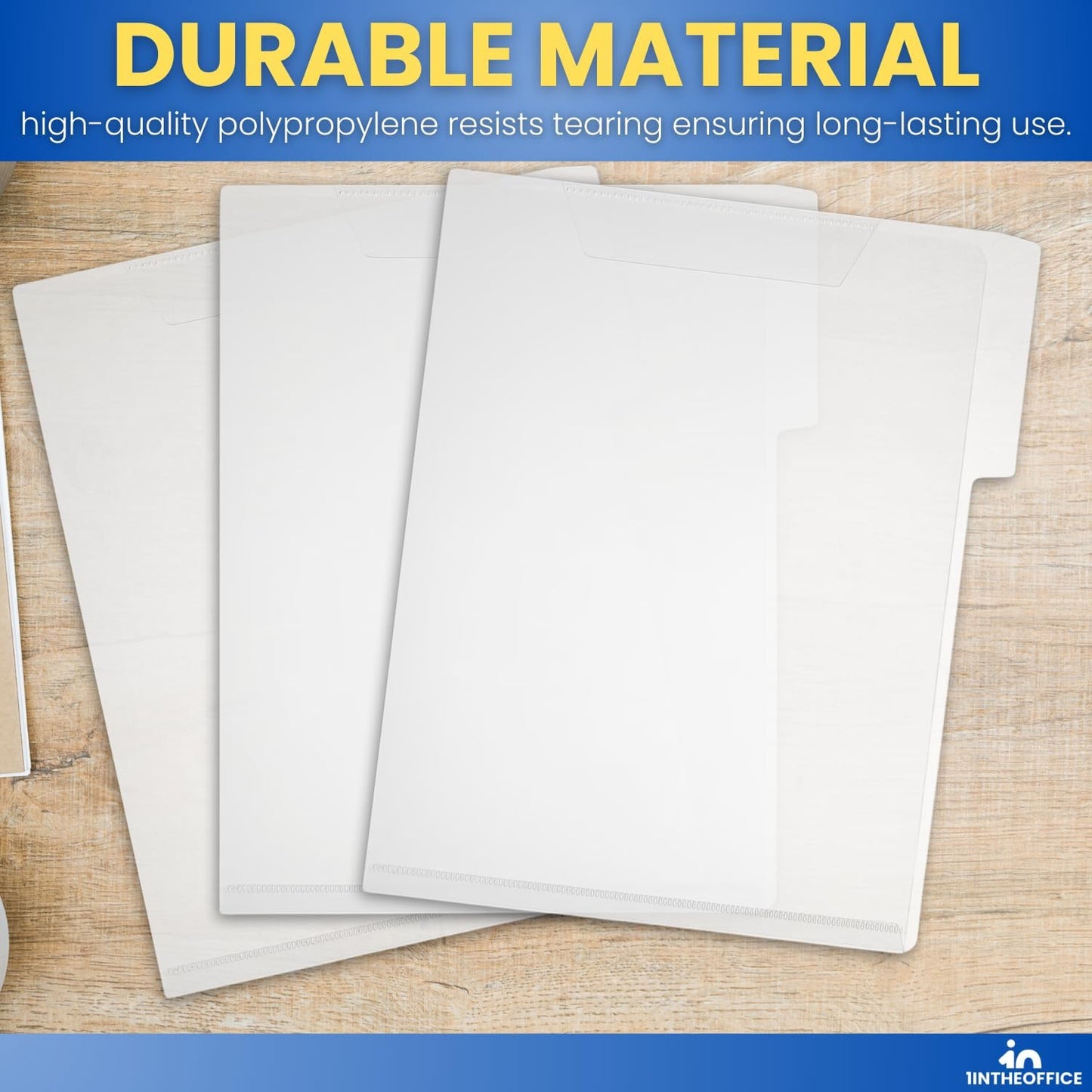 1InTheOffice Clear Plastic Folder Letter Size, Poly File Folder 3 Tab, (6 Pack)