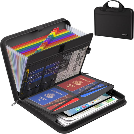 ENGPOW Accordion File Organizer,Fireproof Expanding File Folder with Multi Pockets,13 Colorful Pockets Document Organizer with Handle & Labels,Portable Home Travel Safe Storage for Letter A4 Files