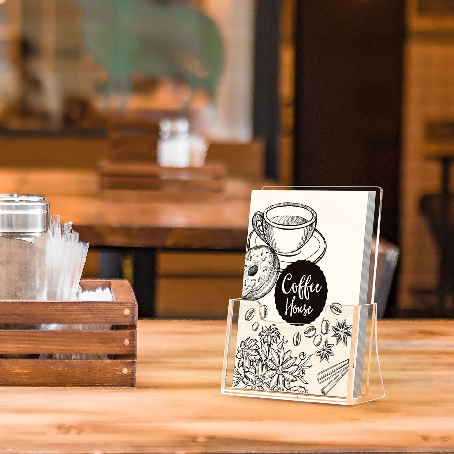 HIIMIEI Brochure Holder 8.5 x 5.5 inches, Acrylic Flyer Holder with 6 Pack, Plastic Stands for Displaying Magazines, Pamphlets, Literature, Brochures, Booklets, Menu