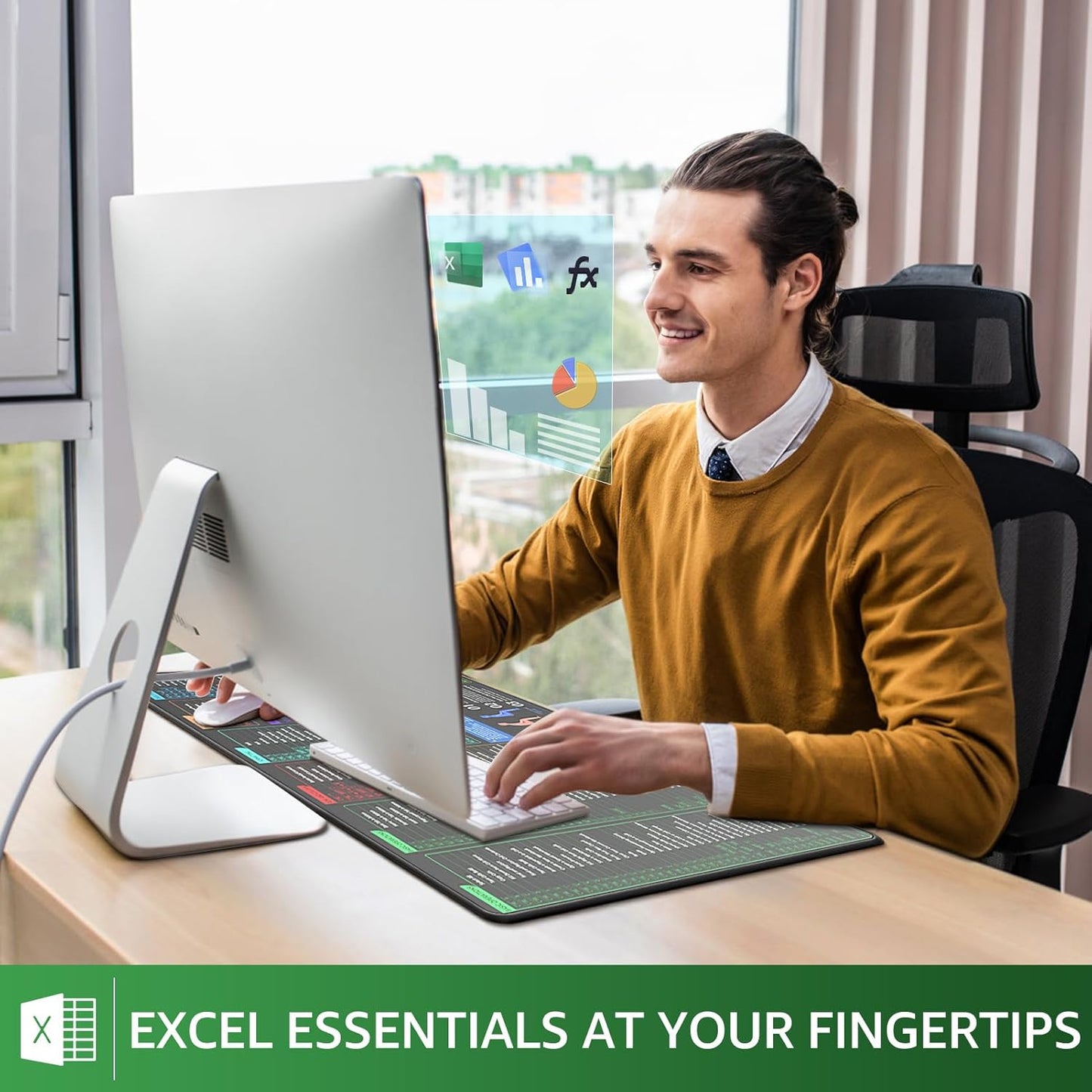 KTRIO Excel Shortcuts Mousepad with Superior Micro-Weave Cloth, Extended Mousepad with Stitched Edges, Non-Slip Base, Water Resist Keyboard Pad for Gamer, Office & Home, Excel Shortcuts