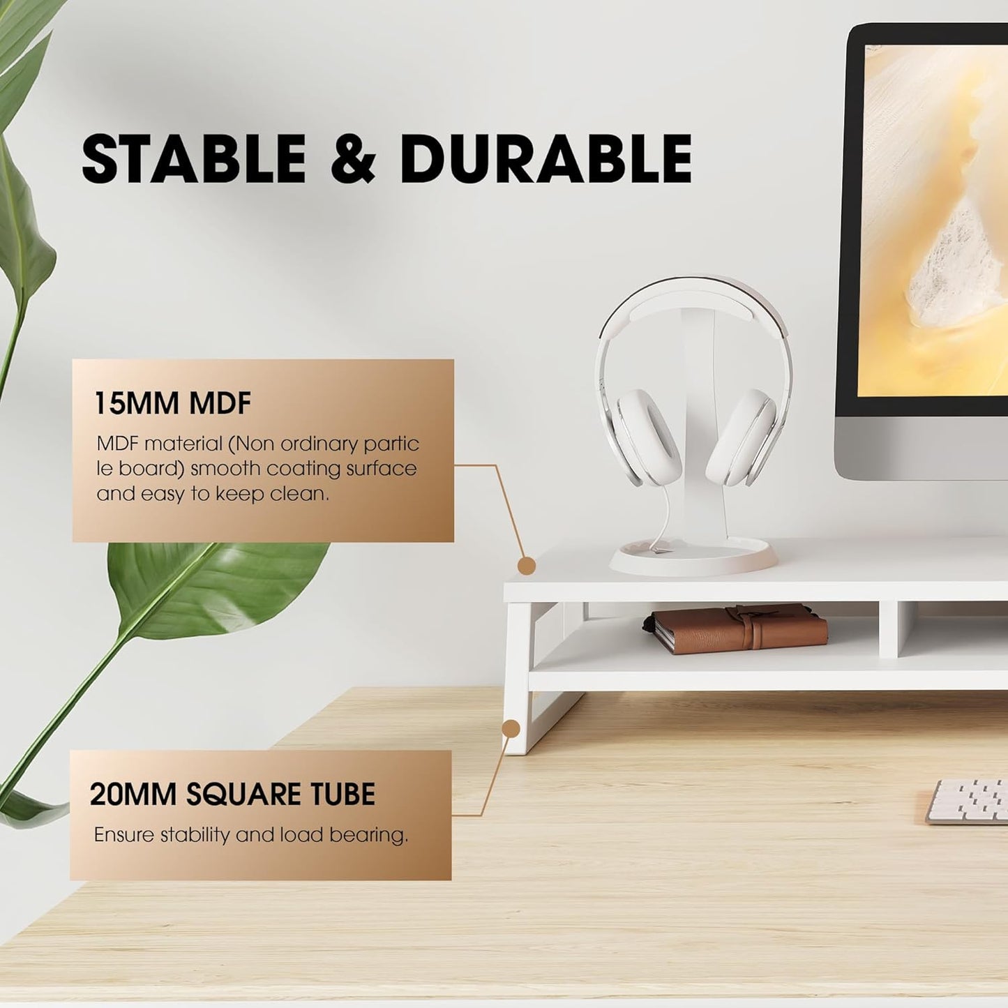 Fenge Dual Monitor Stand for Desk, 42.5in Large Monitor Riser for 2 Monitors, 2 Tier Computer Office Desk Top Shelf, Desktop Storage Stand for Laptop, PC, Computer, Printer