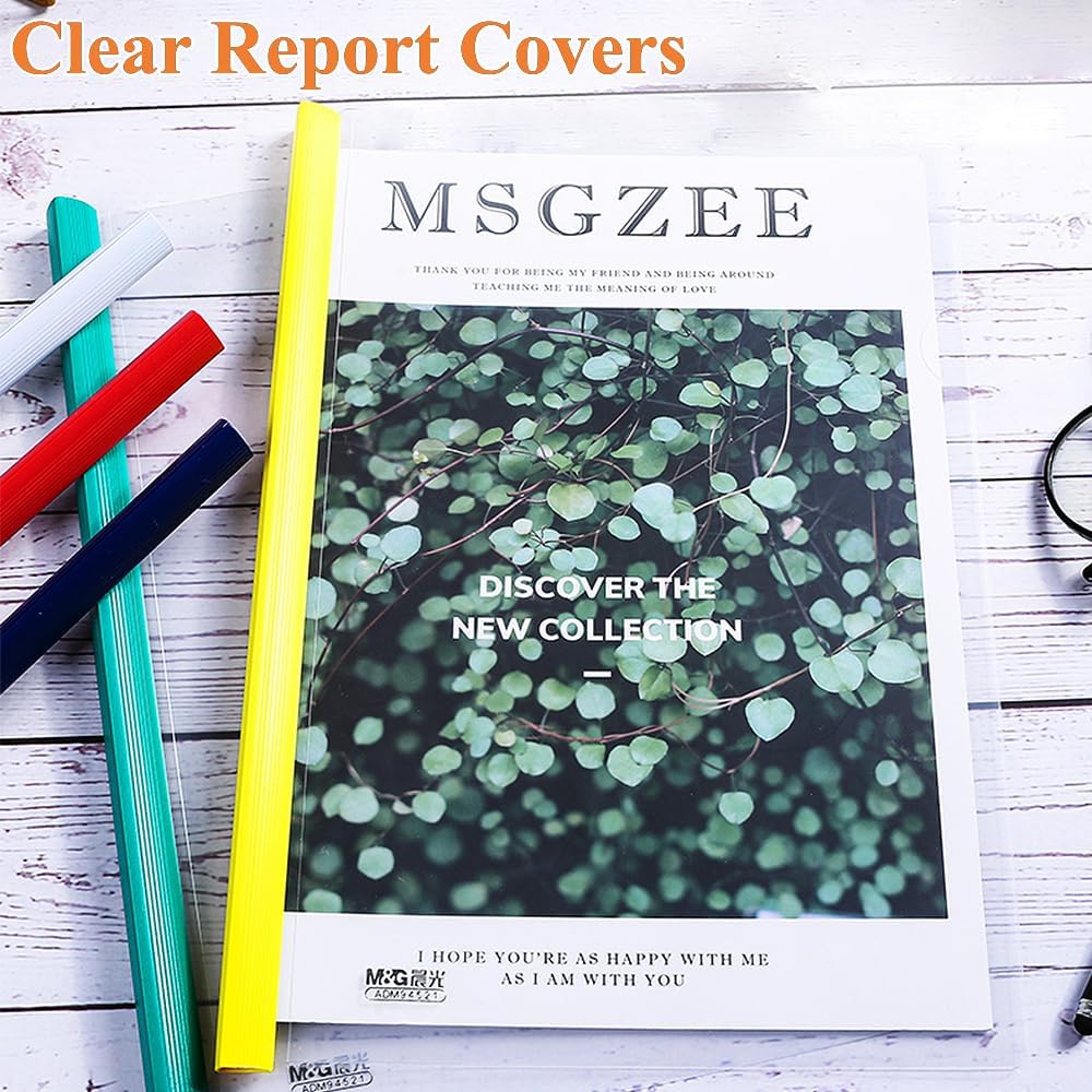 M&G 10 Pack Report Covers with Single Random Colored Sliding Bar, 10mm Clear Report Covers for A4 and Letter Size, 70 Sheet Capacity, Presentation File Folder Document Binder for School Office