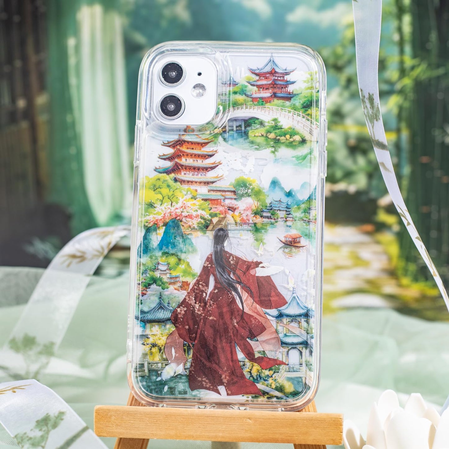 6 Rolls Garden Courtyard Landscape PET Tape Set, Pre-Cut Scenery Stickers for Journaling, Scrapbooking, and DIY Crafts, with Decorative Clip