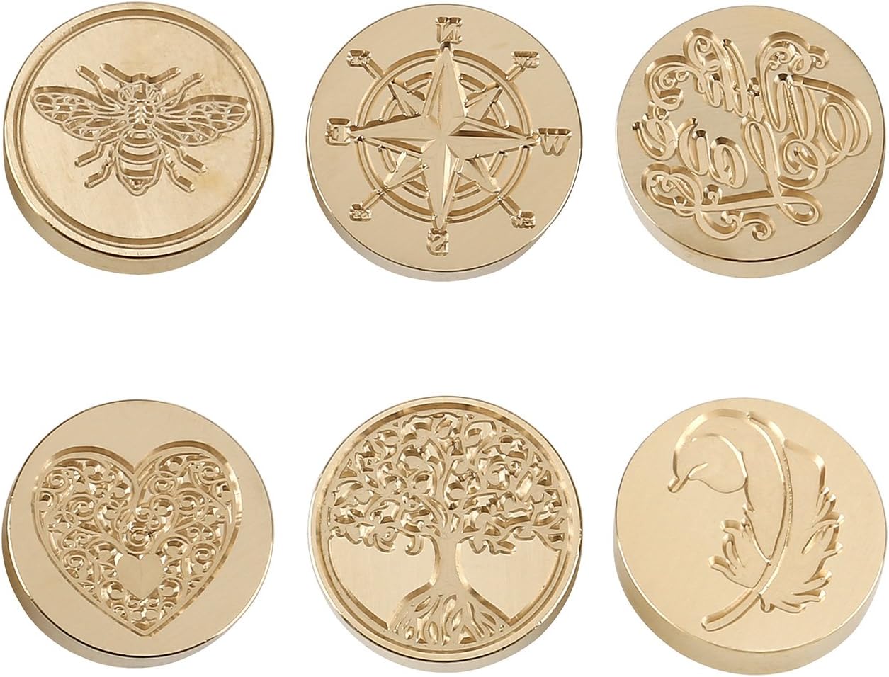 Yoption 6 Pcs Wax Seal Stamp Set, Vintage Tree of Life Bee Heart Compass Feather with Love Sealing Wax Stamps Kit, Wooden Handle with Brass Head for Wedding Invitation Cards Christmas Gift