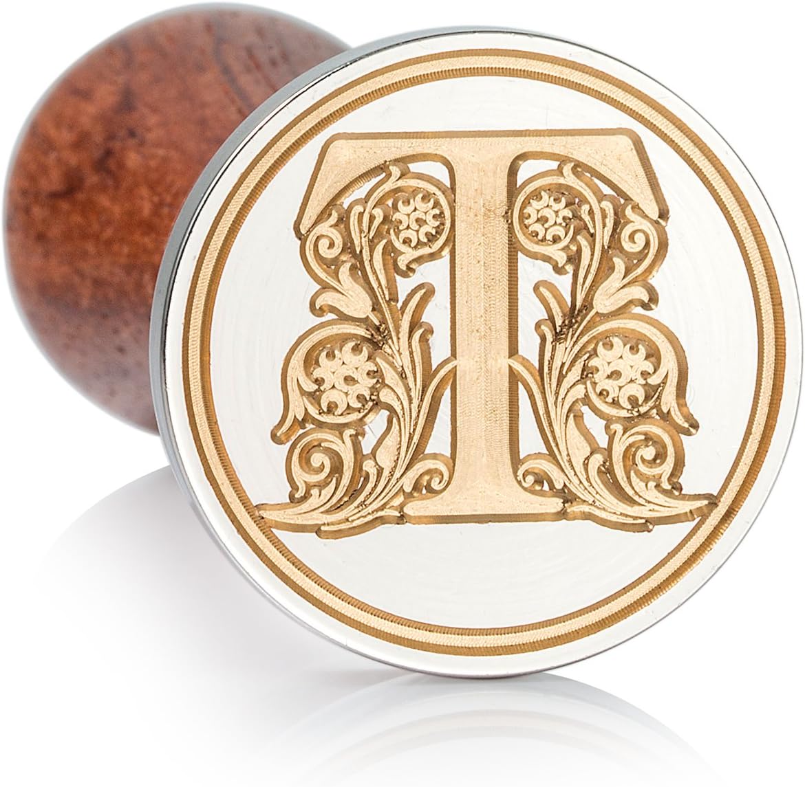 Mceal Wax Seal Stamp, Large Seal 1 1/5"(30mm) Dia, Silver Brass Head with Wooden Handle, Regal Letter A to Z Series (Letter T)