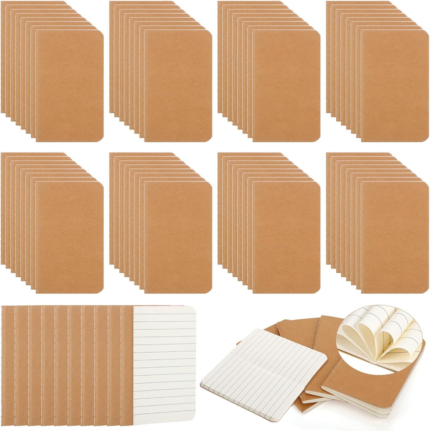 Harloon 100 Pcs Mini Notebooks Bulk Small Pocket Notepads Blank Lined Wallet Memos Journals for Students Employee Traveler Classroom Office Supplies, 4 x 2.5 Inches(Brown)