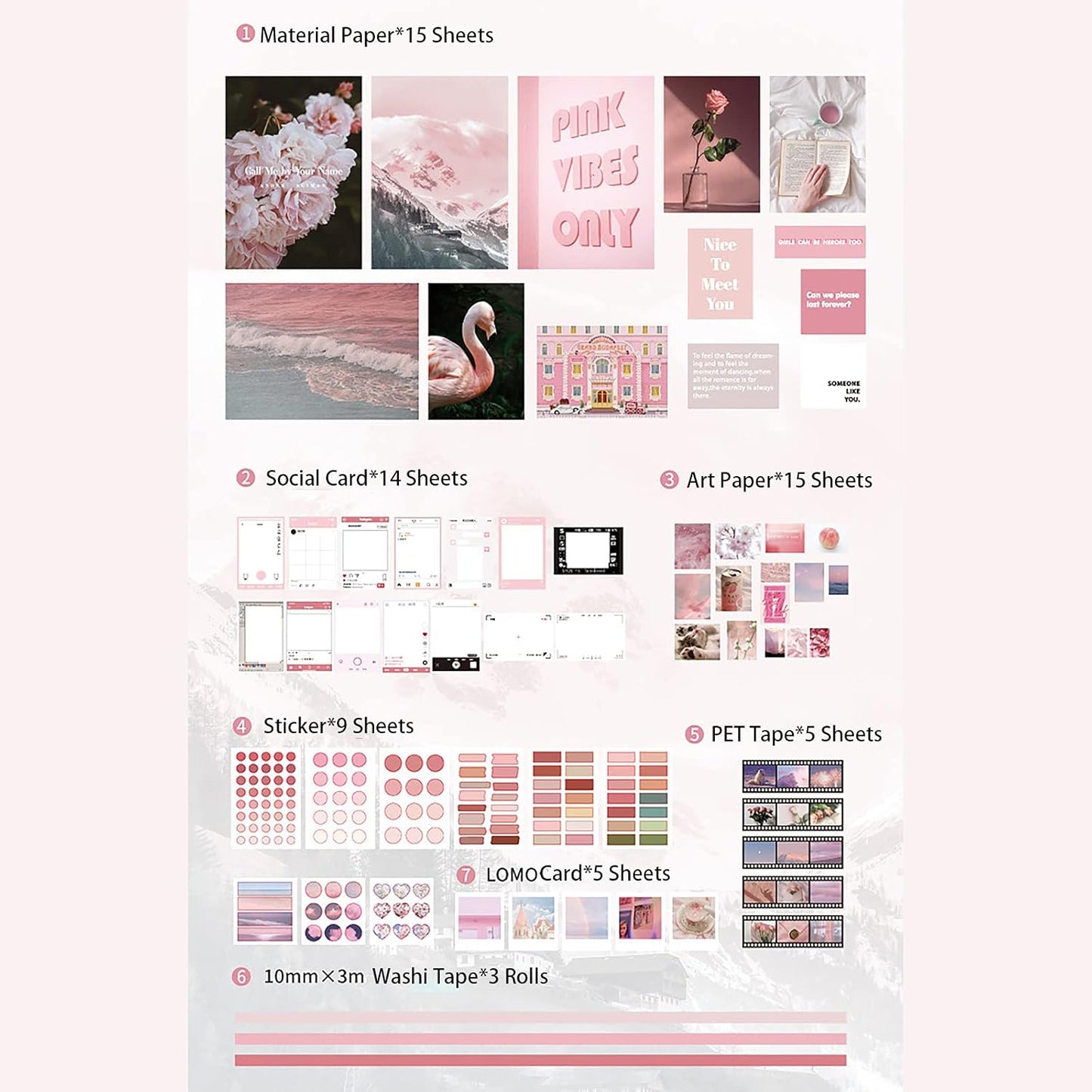 MAXLEAF 64PCS Literary Vintage Ins Style Scrapbook Bullets Journals Decoration Material Pack for DIY Scrapbook Album Decoration with Poster Tapes Stickers (Dream)