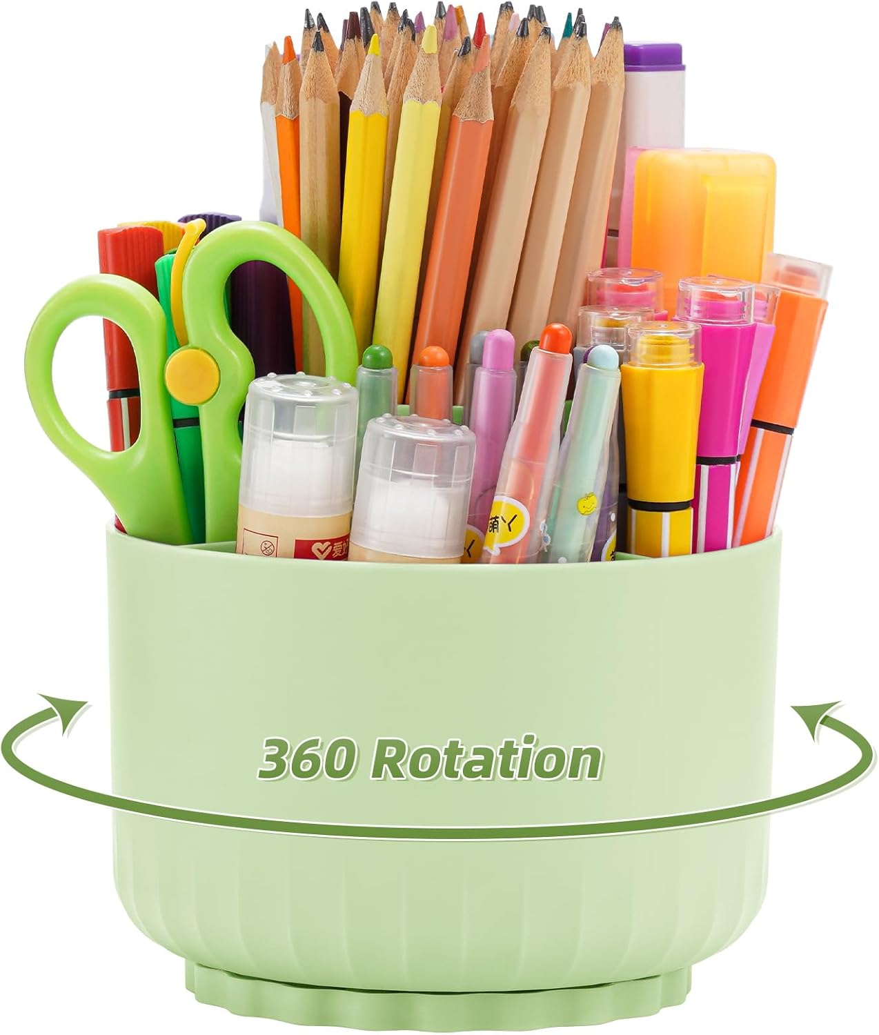 Marbrasse Desk Organizer, 360-Degree Rotating Pen Pencil Holder, Desk Organizers and Accessories with 5 Compartments Pencil Organizer, Art Supply Storage Box Caddy for Office, Home(Green)