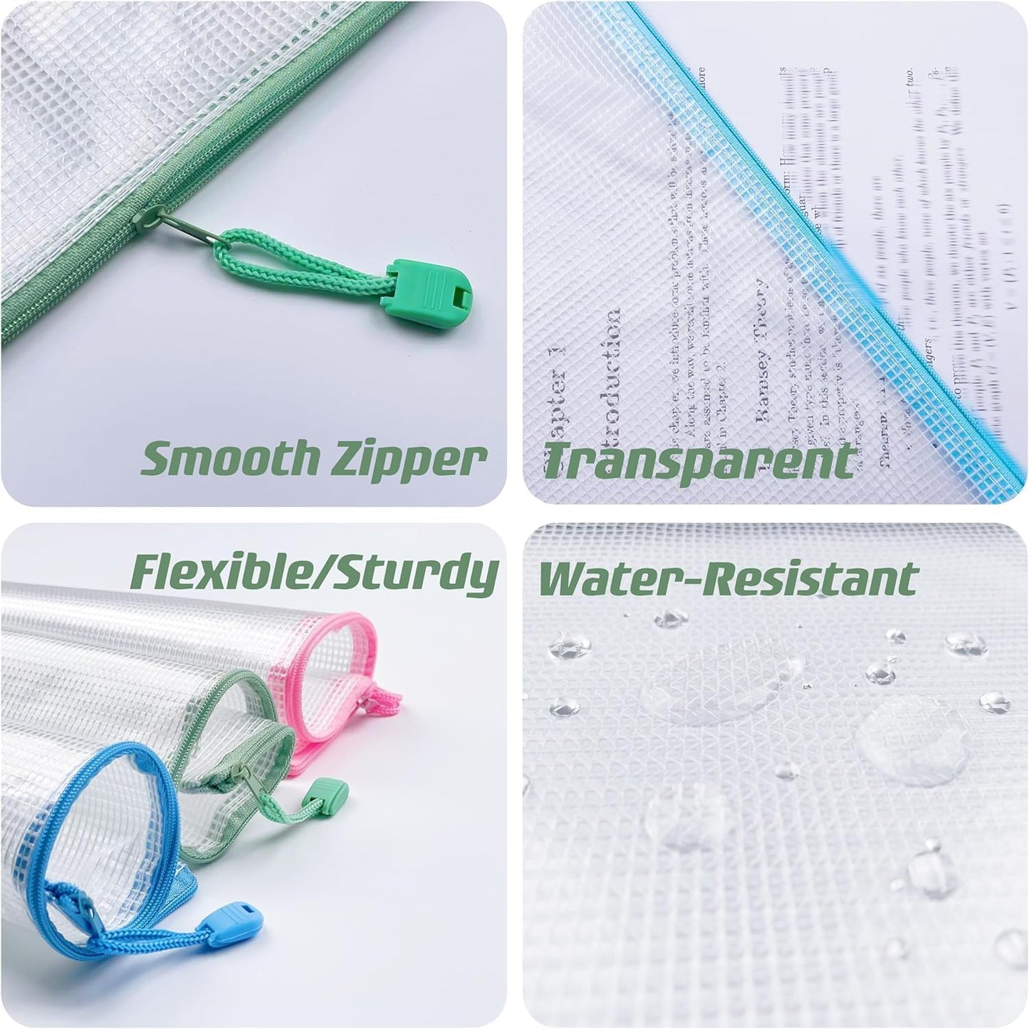 Mesh Zipper Pouch Bags, Zipper Bags for Organizing Storage, Waterproof Zipper Pouches, Letter Size, File Bags for School, Toys, Puzzle, Board Games and Office Supplies (Color, 11"x14")