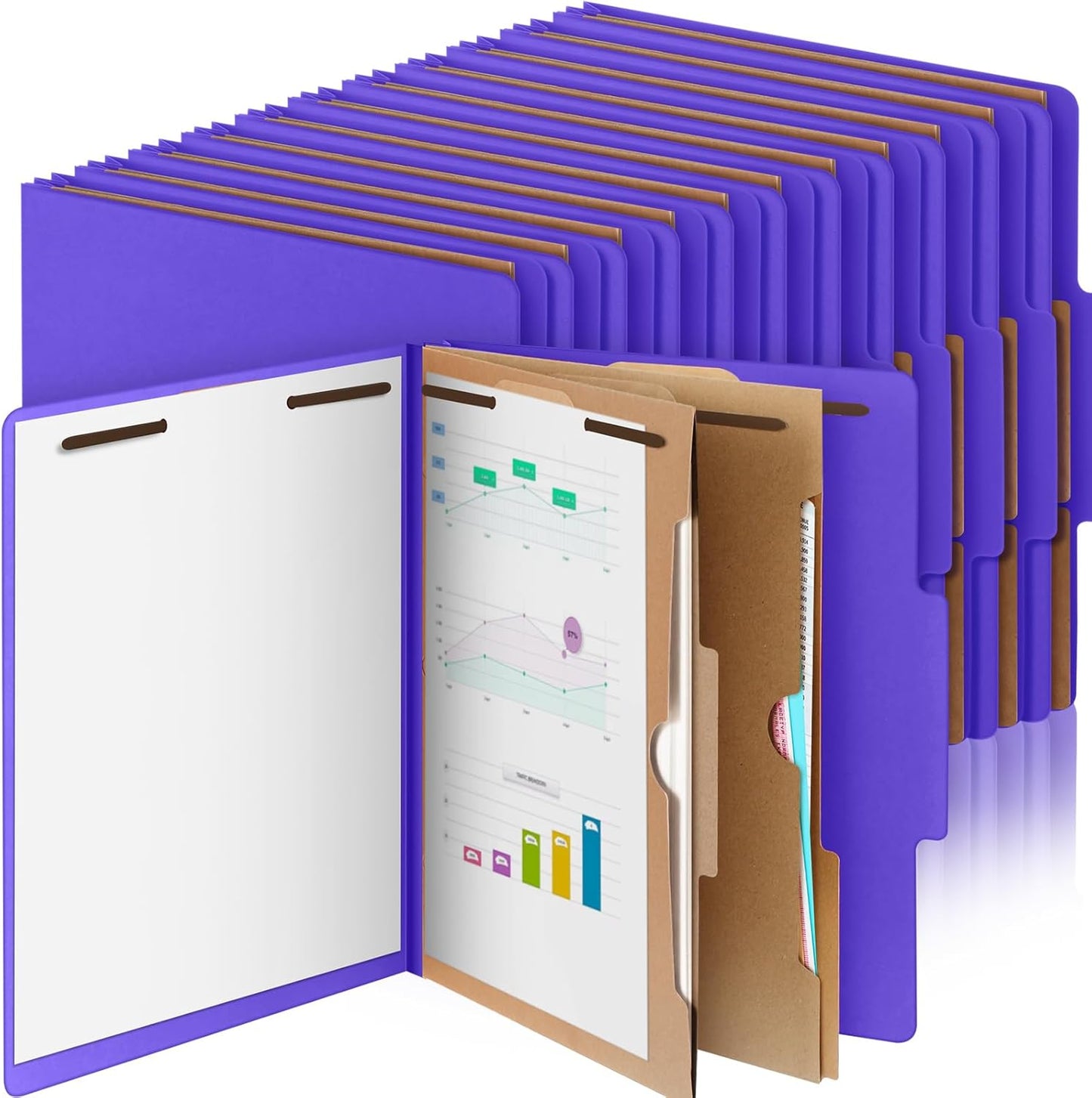 24 Pcs Classification Folders Letter Size, 2 Pocket Dividers Pressboard File Folder with Fasteners, Expanding File Organizer Bulk for Teachers, Clergy, Office, Church, Christmas (Purple)