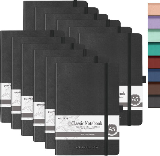 Hardcover Lined Bullet Dotted Journal Notebook, A5 140 192 Pages 100 120Gsm Paper College ruled for School,Work,Travel,and Daily Planning，5.7''*8.3'' (12, Black, A5 Lined)