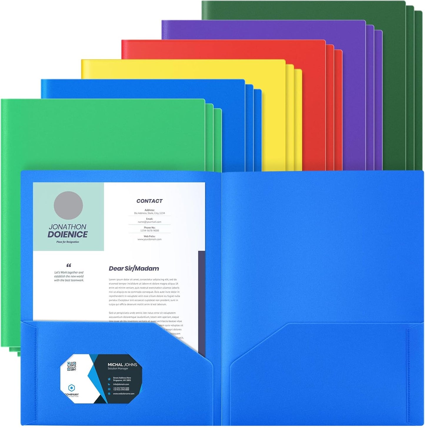 Gueevin 24 Pcs Plastic Folders with Pockets, Back to School Two Pocket Folder Fit Letter Size, Heavy Duty School Business Card Holder for Home Office, 11. 61 x 9. 45 Inches (Multicolored)