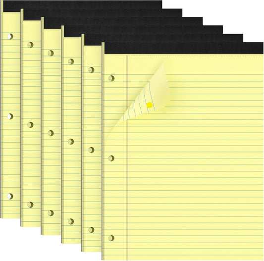 HAUTOCO 8.5 x 11 Legal Pads 6 Pack Yellow Wide Ruled Lined Writing Note Pads Perforated Notepad, 30 Sheets Per Notepad, 3-Hole Punched Paper for School, Office