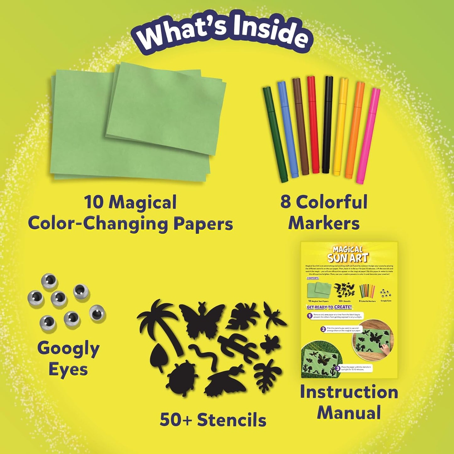 Skillmatics Sun Paper Art Kit - STEM Craft Kit for Kids with Decorative Paper, Stencils & Markers, Create with Sunlight, Mess-Free, Indoor Fun, Gifts for Ages 4, 5, 6, 7, 8, 9, 10, 11, 12