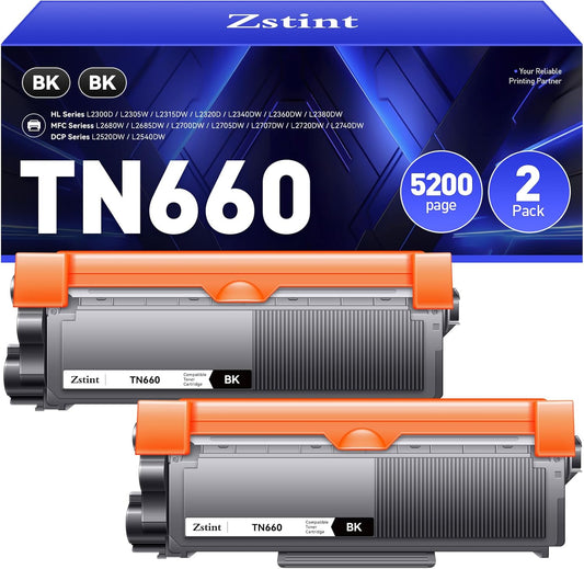TN660 Toner Cartridge Replacement Compatible for Brother TN-660 TN630 TN-630 HL-L2380DW HL-L2320D HL-L2340DW DCP-L2540DW MFC-L2700DW MFC-L2720DW HL-L2300D HL-L2360DW DCP-L2520DW Printer Black 2-Pack