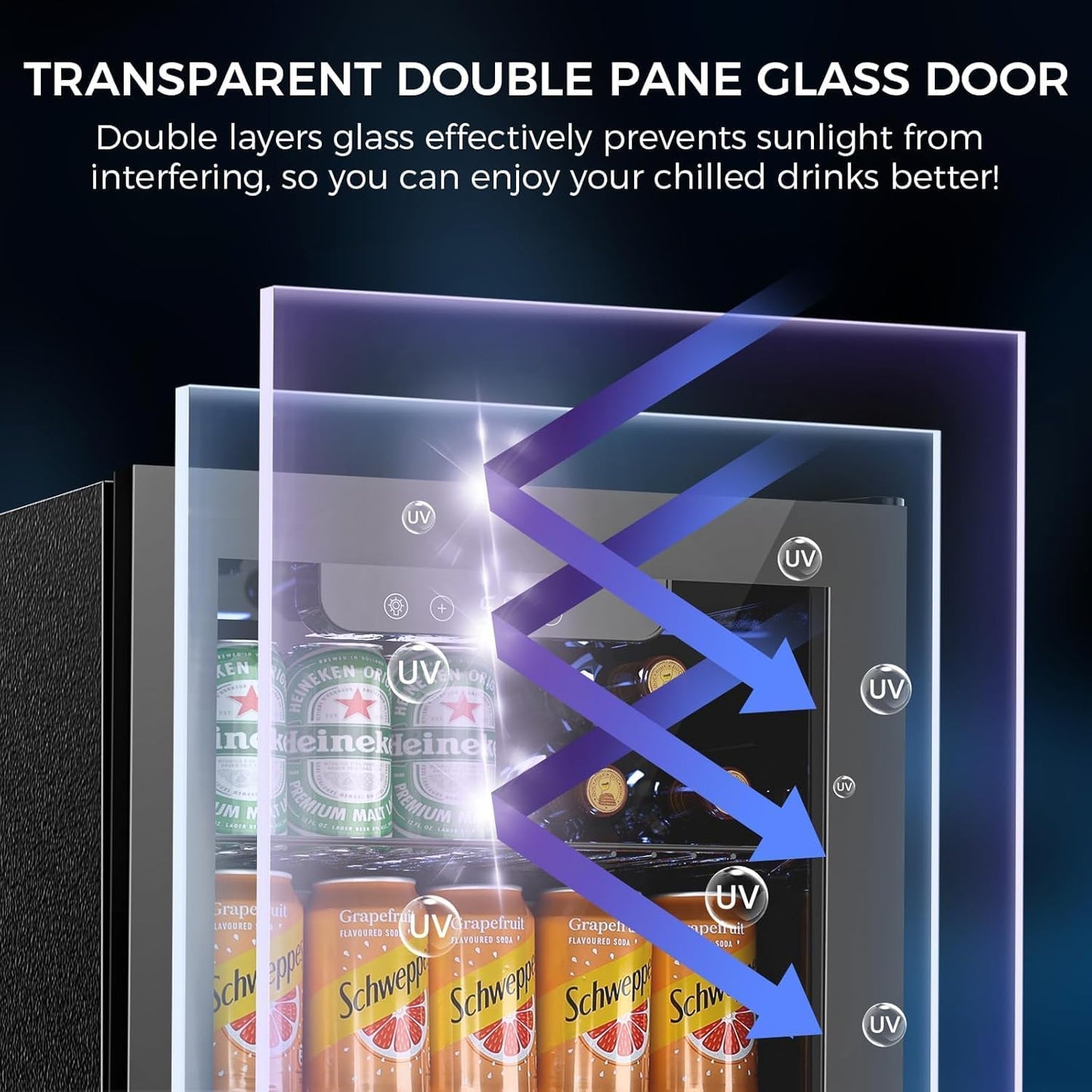 1.7 Cu.ft Beverage Refrigerator Cooler, 68 Can Mini Fridge Glass Door with Adjustable Shelves, Digital Temperature Display, Freestanding Small Drink Fridge for Home, Office or Bar(Black)