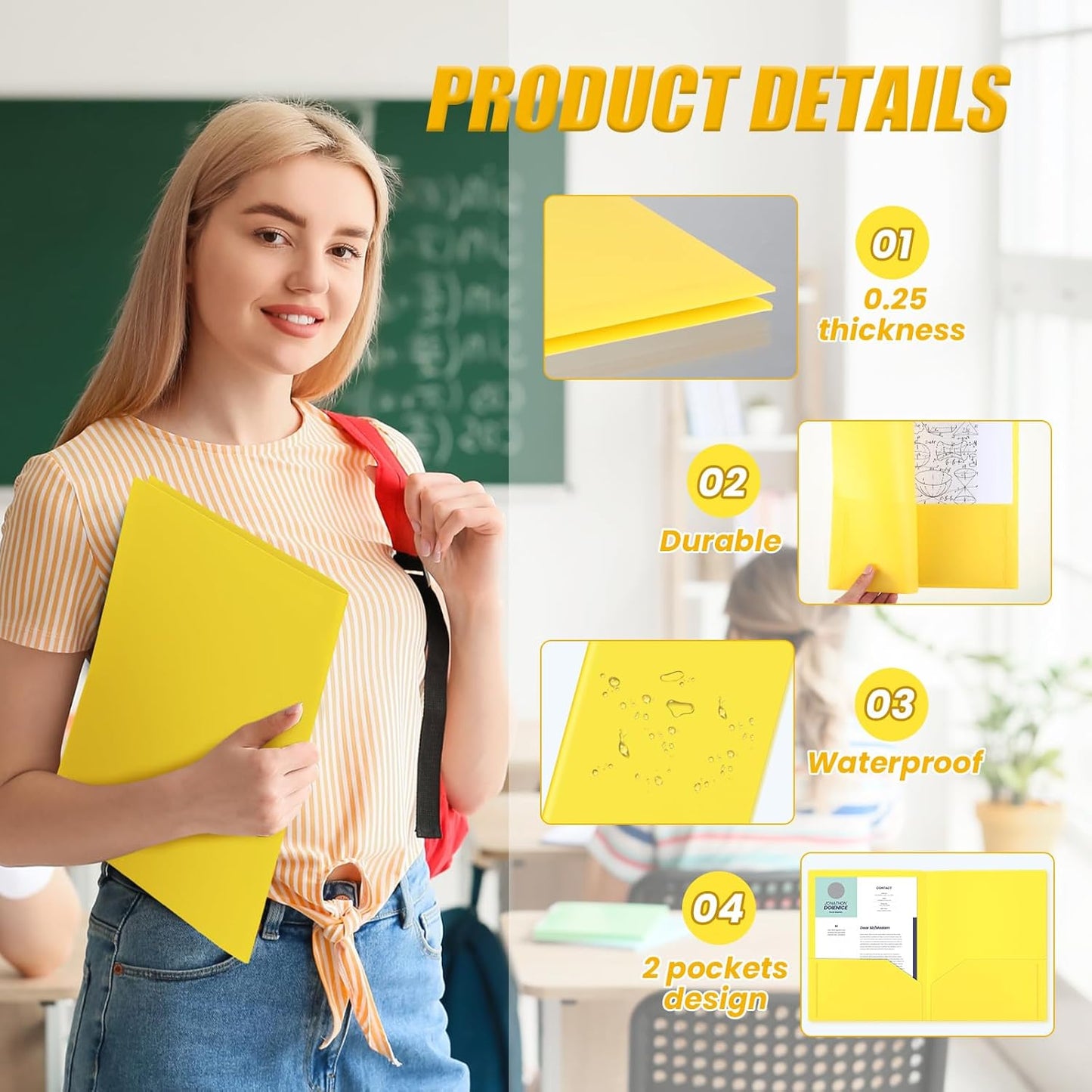 Gueevin 400 Pcs Two Pocket Folders Bulk Plastic File Folder with 2 Pockets Letter Size Paper Heavy Duty Durable Portfolios Case for Home Office School Business 11.61 x 9.45 Inch (Yellow)