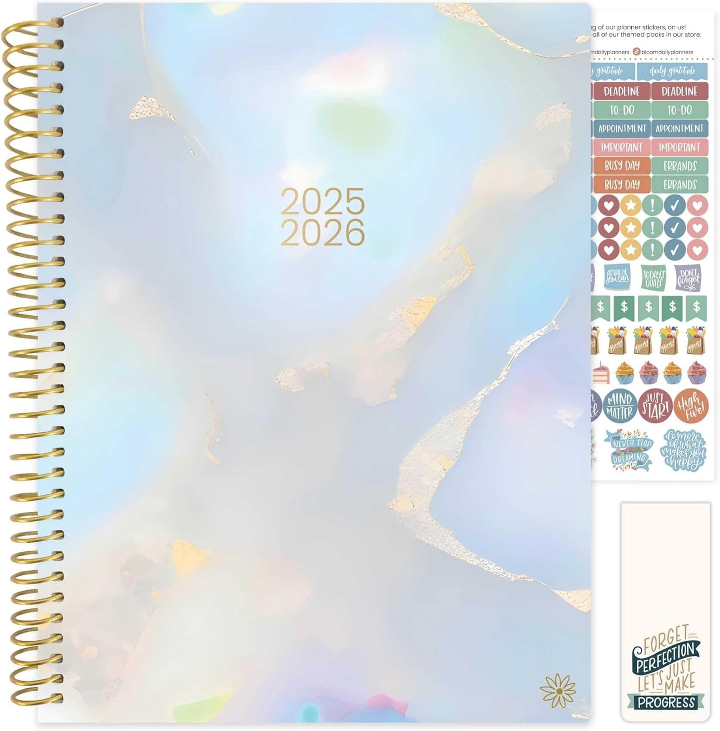bloom daily planners 2025-2026 (8.5" x 11") Academic Year Day Planner (July 2025 - July 2026) - Weekly & Monthly Dated Agenda Organizer with Stickers & Tabs - Iridescent Opal