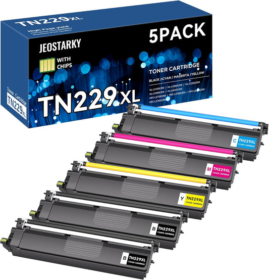 TN229XL TN229 Toner 5-Pack High Yield Replacement for Brother TN229 TN229XL Toner Cartridge Compatible with Brother MFC-L3780CDW MFC-L3720CDW HL-L3280CDW HL-L3220CDW HL-L3300CDW HL-L3295CDW