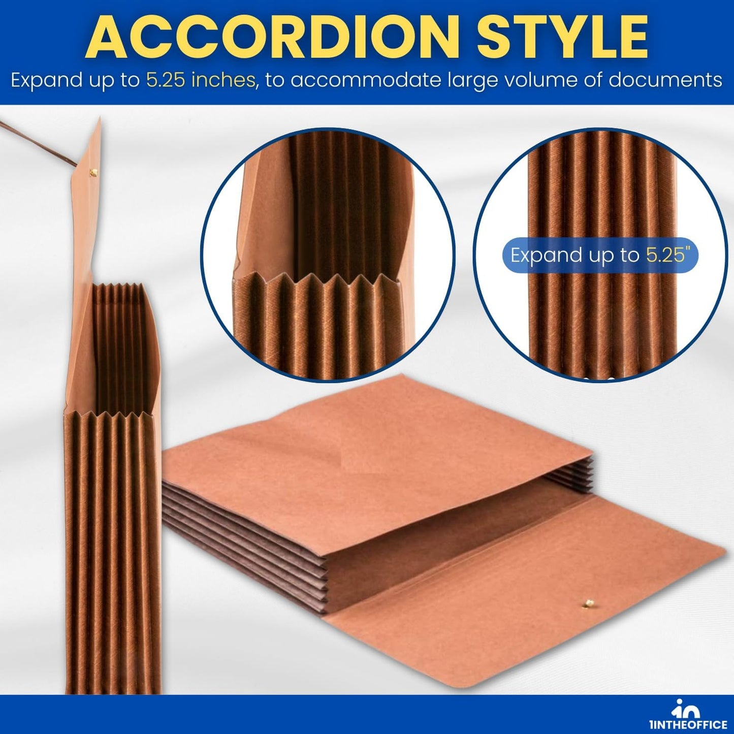 1InTheOffice Expanding File Folder with Flap and Cord Closure, 5-1/4" Expansion, Letter Size, Wallet Redrope, 3 Pack