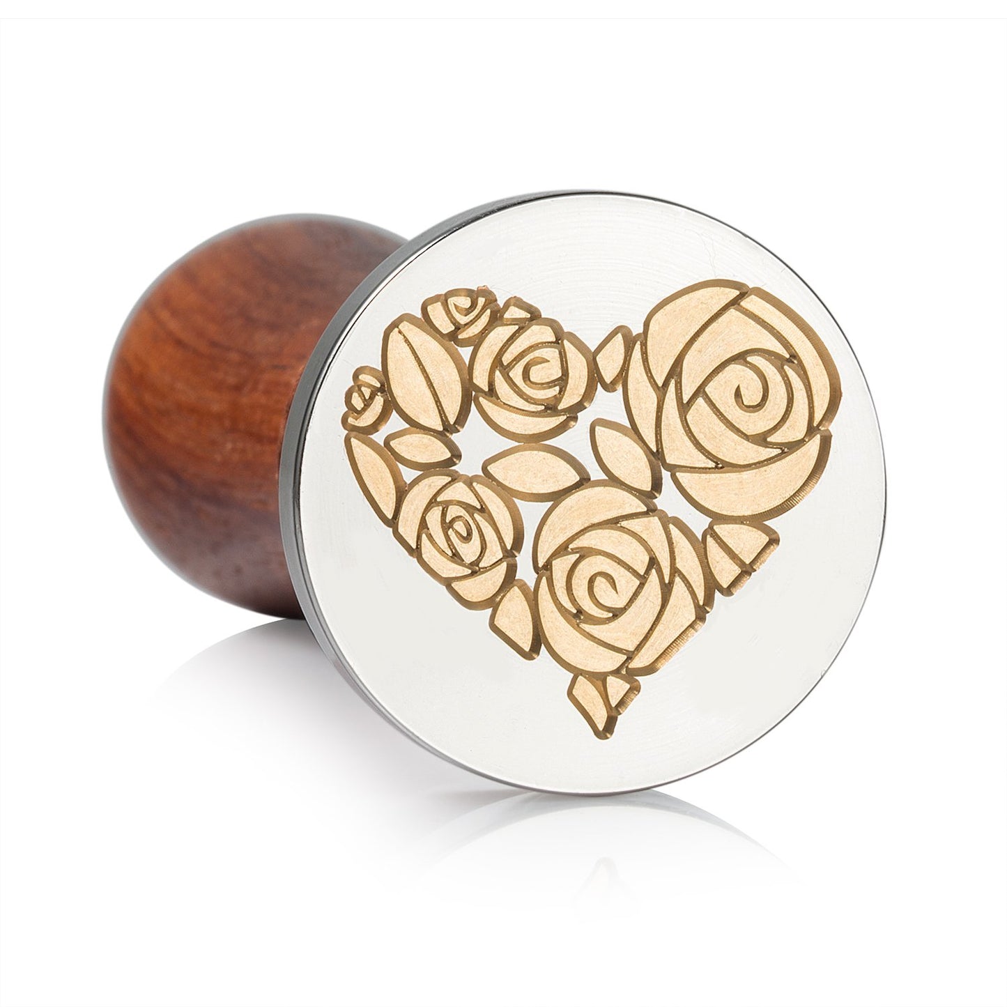 Mceal Wax Seal Stamp,Silver Brass Head with Rosewood Handle, 1.2"(30mm) Dia (Rose in Heart)