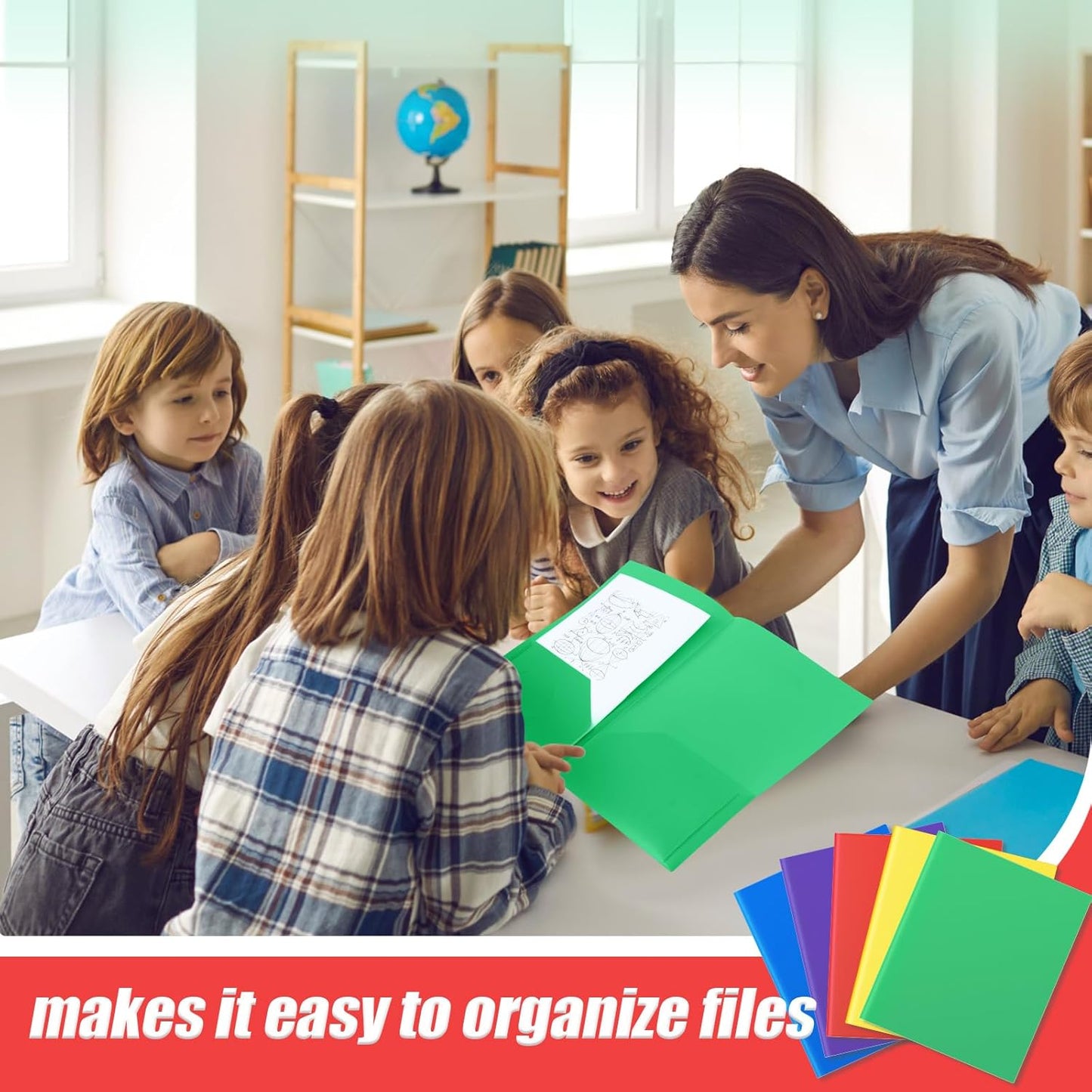 Gueevin 12 Pcs Plastic Folders with Pockets, Back to School Two Pocket Folder Fit Letter Size, Heavy Duty School Business Card Holder for Home Office, 11. 61 x 9. 45 Inches (Bright)