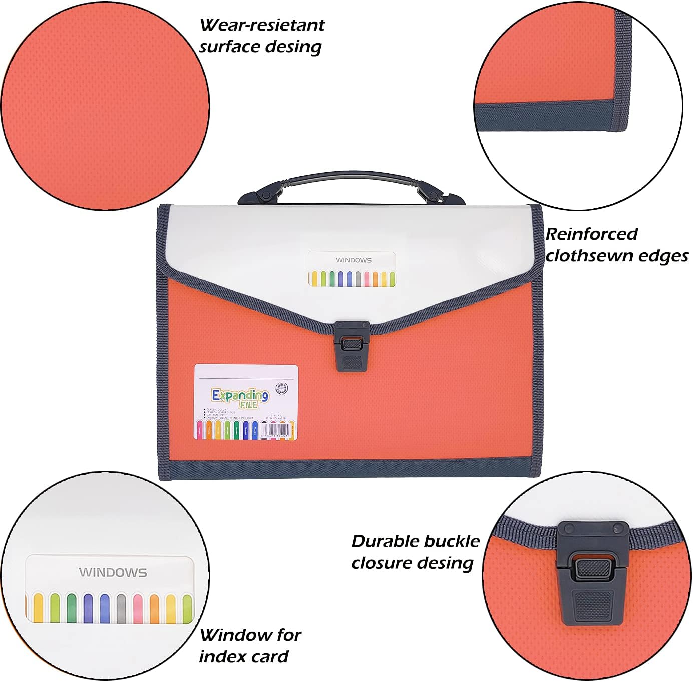 Expanding Accordion File Folder with Labels, 13 Pocket Document Organizer, Letter A4 Size, 1 Pack