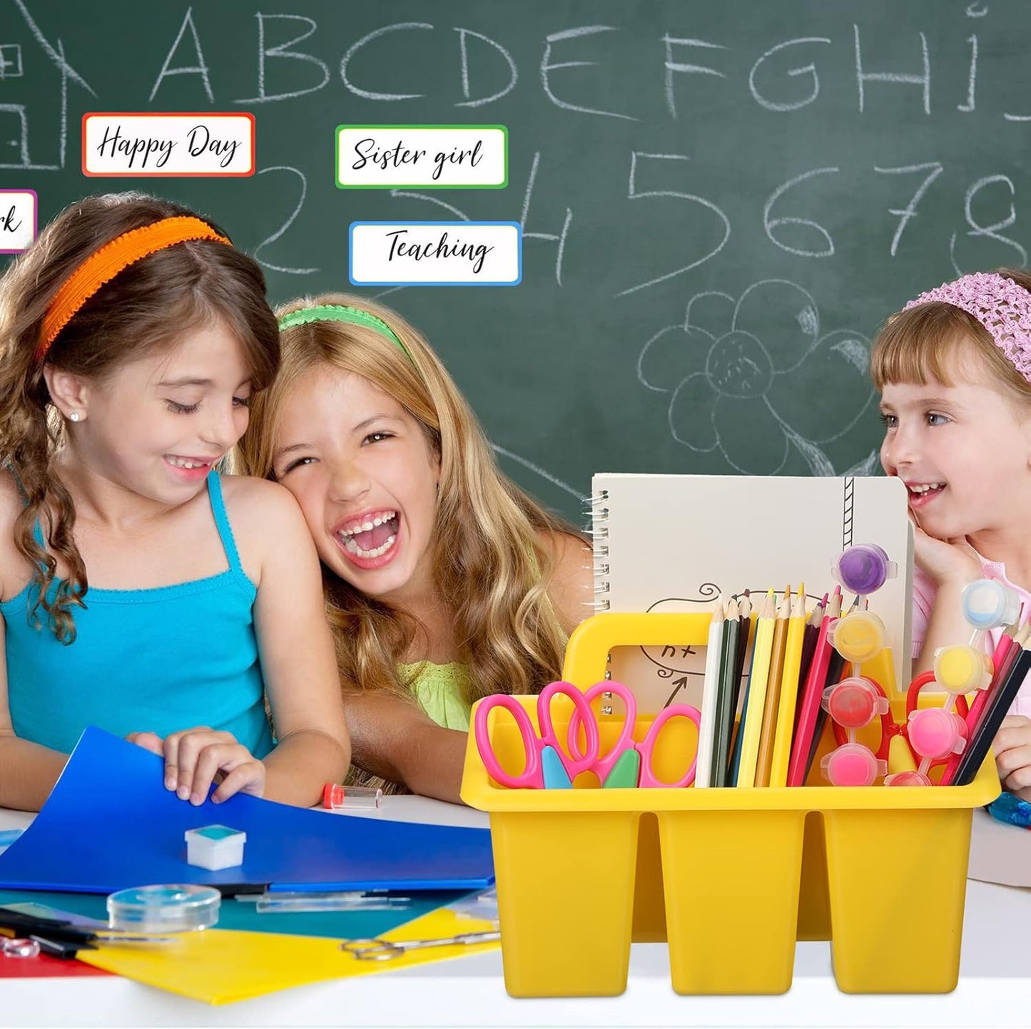 WILLBOND 18 Pcs Classroom Storage Caddies Stackable Utility Caddies with 4 Compartment Plastic Caddy with Handle Portable Classroom Storage Bins Organizers for Kindergarten Schools Art Craft Supplies