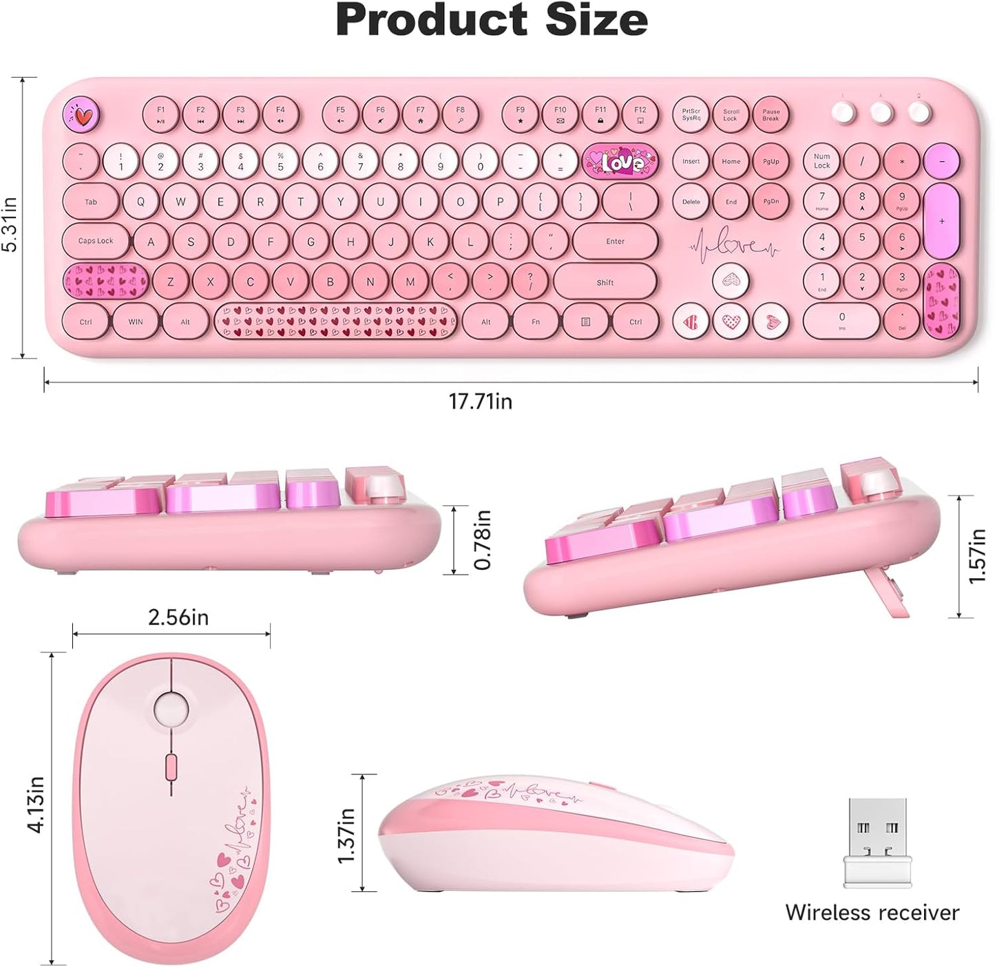 MOFII Wireless Keyboard and Mouse Combo, Cute Keyboard Full Size and Wireless Mouse, 2.4GHz Retro Typewriter Keyboard Wireless Mouse Set for PC/Desktop/Laptop/Windows (Pink Colorful)