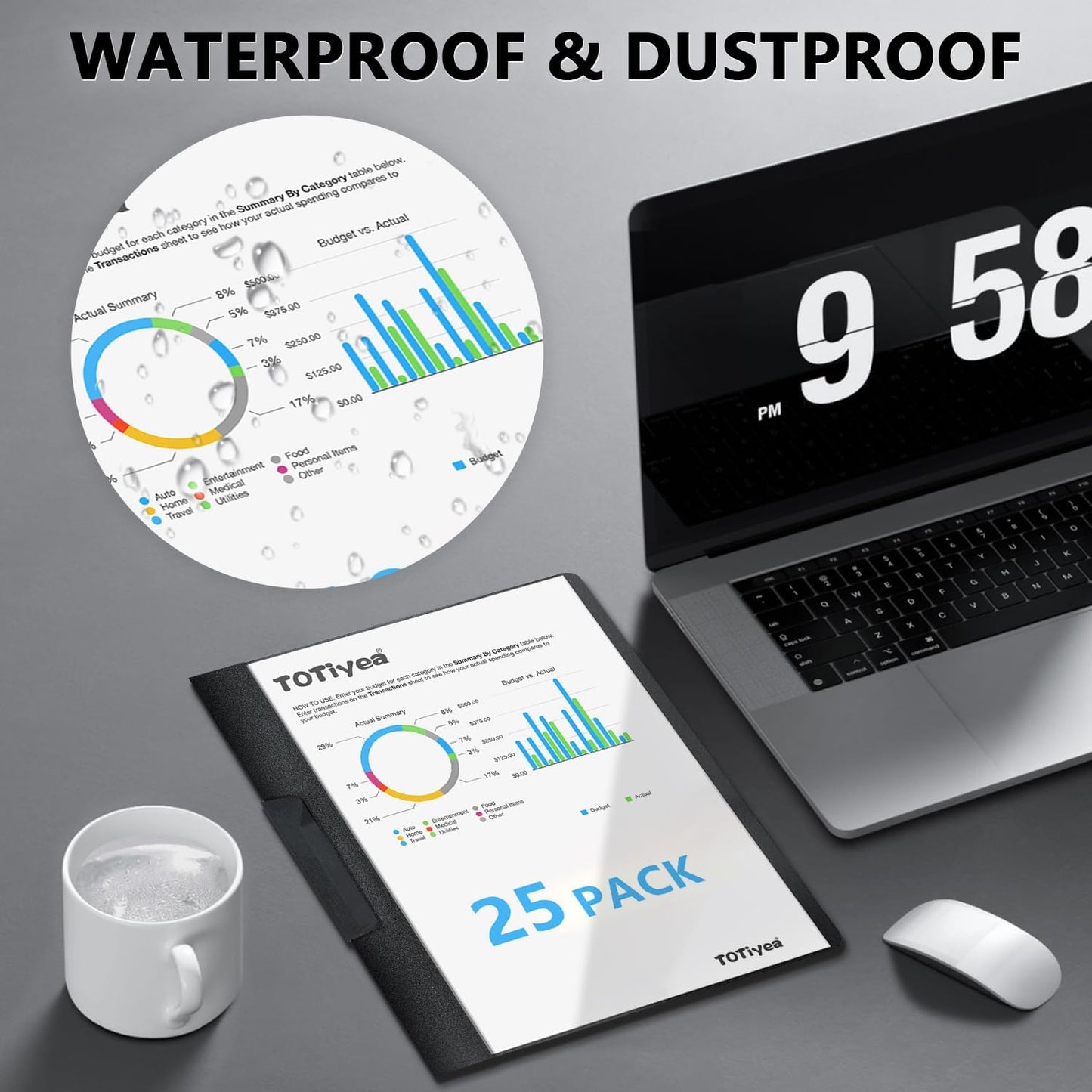 TOTiyea 25 Pack Clear Report Covers with Swing Clip, File Folder with Swing Clip, 30 Sheets Capacity, Slide Locking Report Covers, Letter Size (Black, 25 Pack)