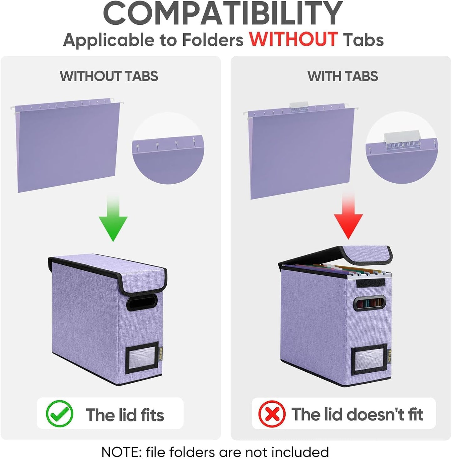 BALEINE File Organizer Box with Lid, Collapsible File Folder Organizer with Plastic Slide, Hanging File Folder Box for Office Document Storage (2 Pack, Purple, S)